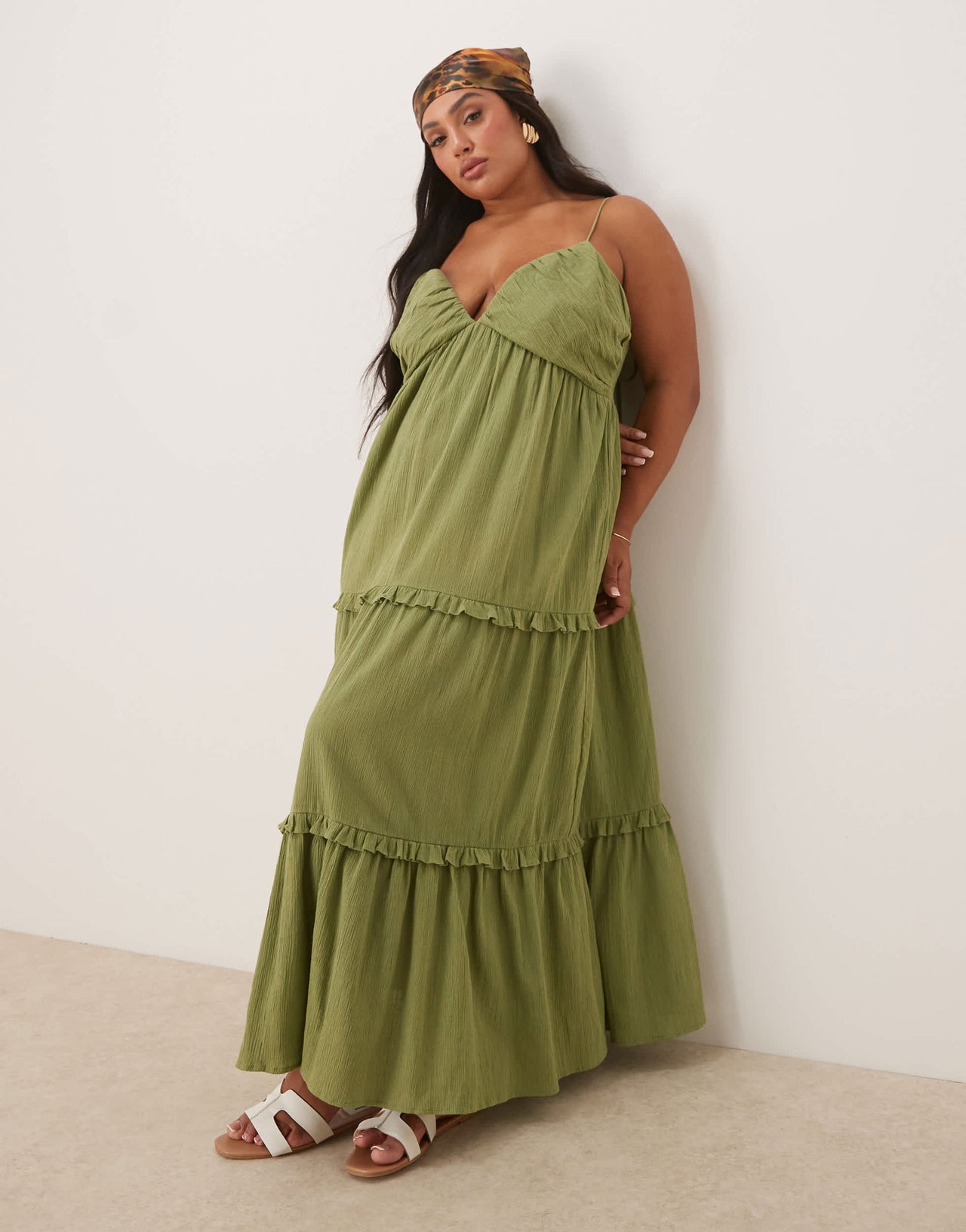 ASOS DESIGN Curve crinkle cami maxi dress in olive