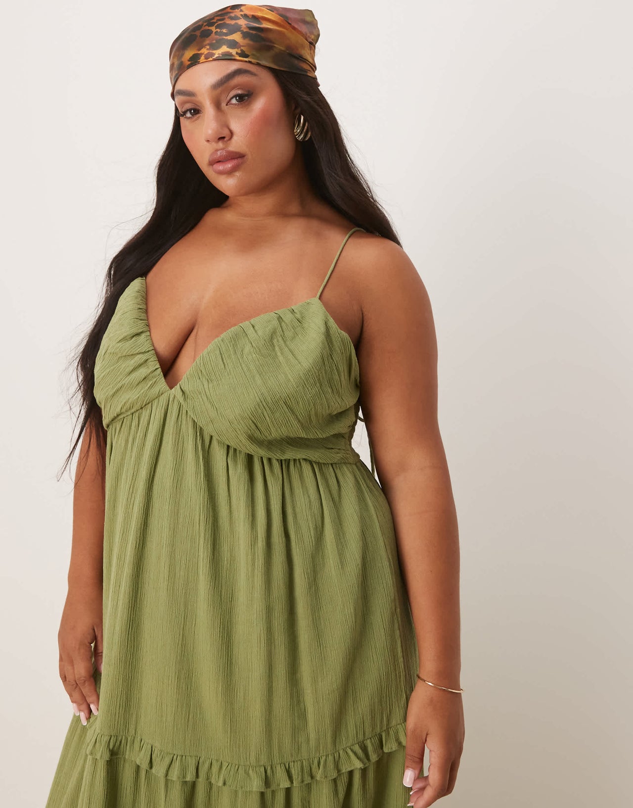 ASOS DESIGN Curve crinkle cami maxi dress in olive