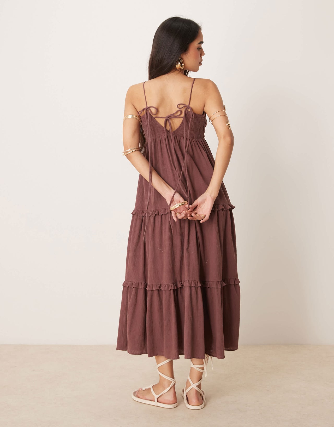 ASOS DESIGN crinkle cami maxi dress in washed brown