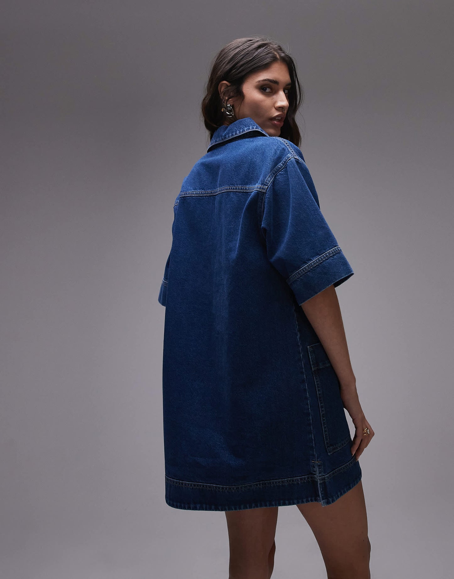 Topshop denim mini pullover short sleeved rugby dress mid blue