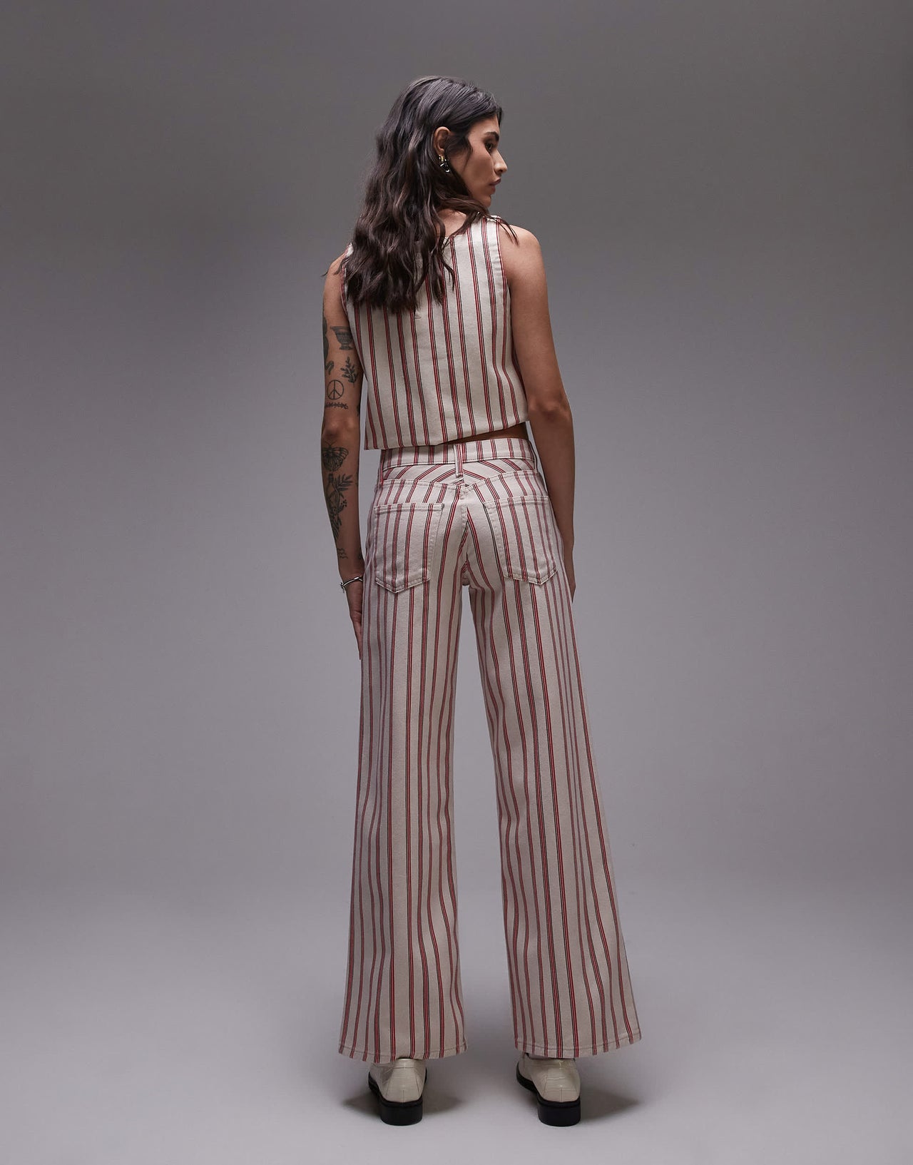 Topshop mid rise wide leg jean in red stripe