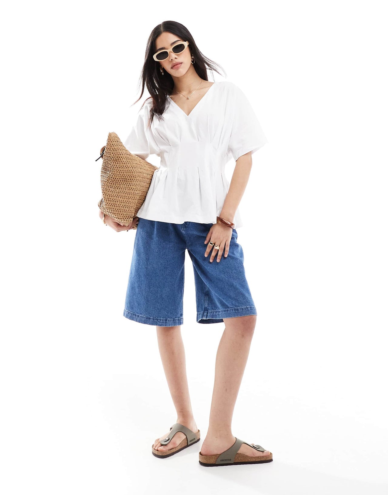 ASOS DESIGN pleated v-neck blouse in white