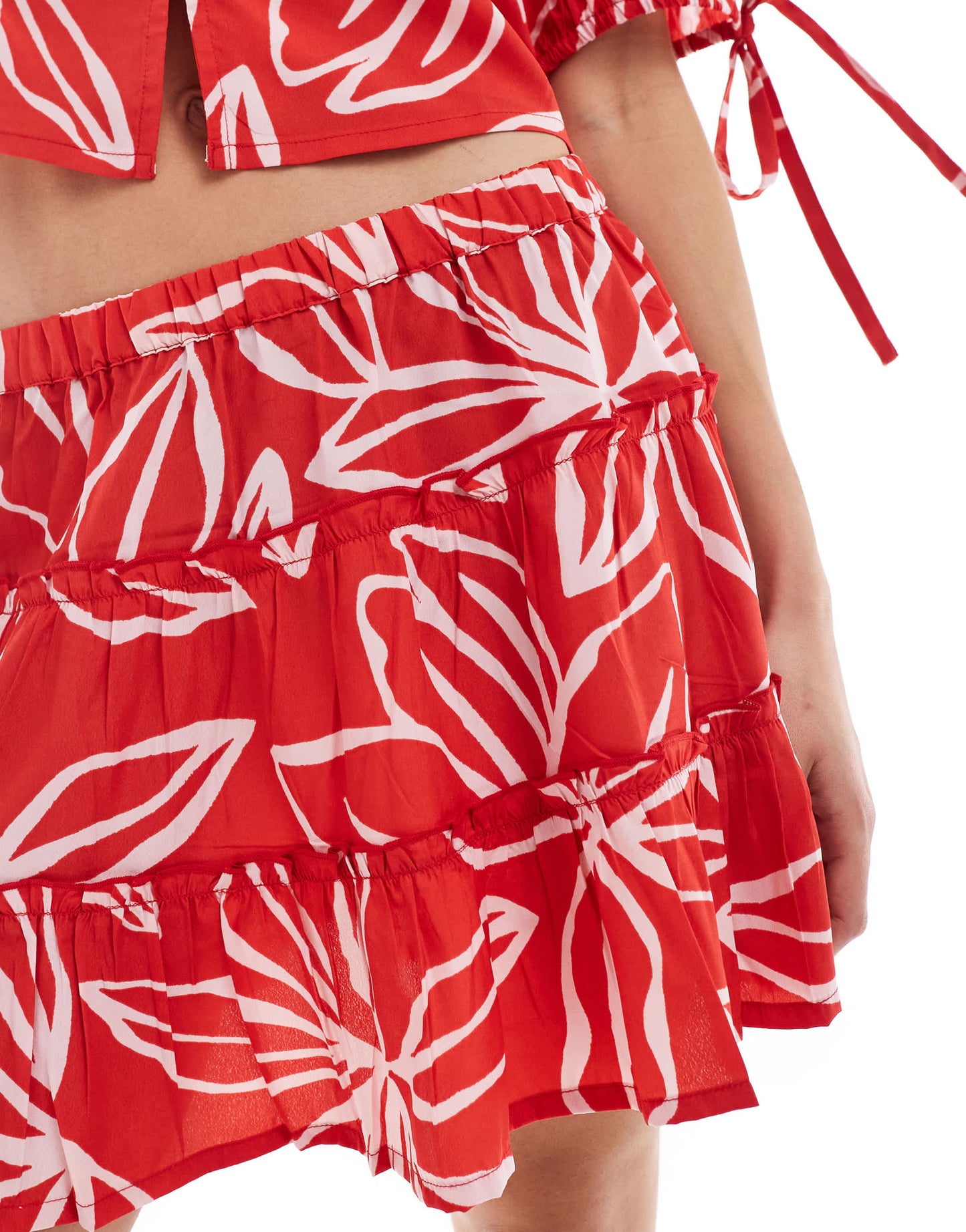 Wednesday's Girl bold bloom print mini skirt co-ord in red