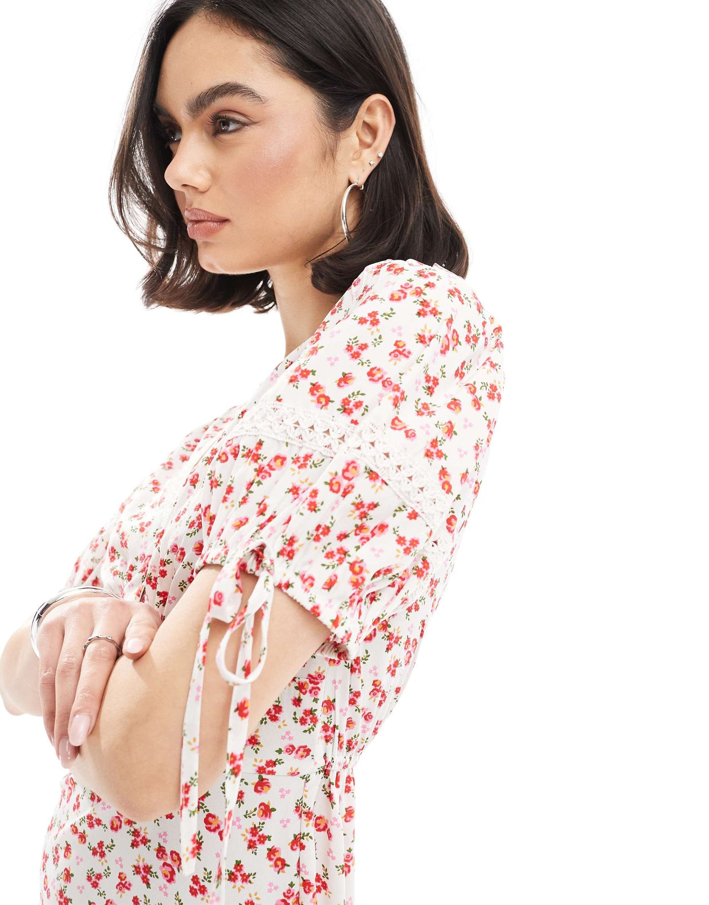 Wednesday's Girl chintzy floral mini tea dress in white
