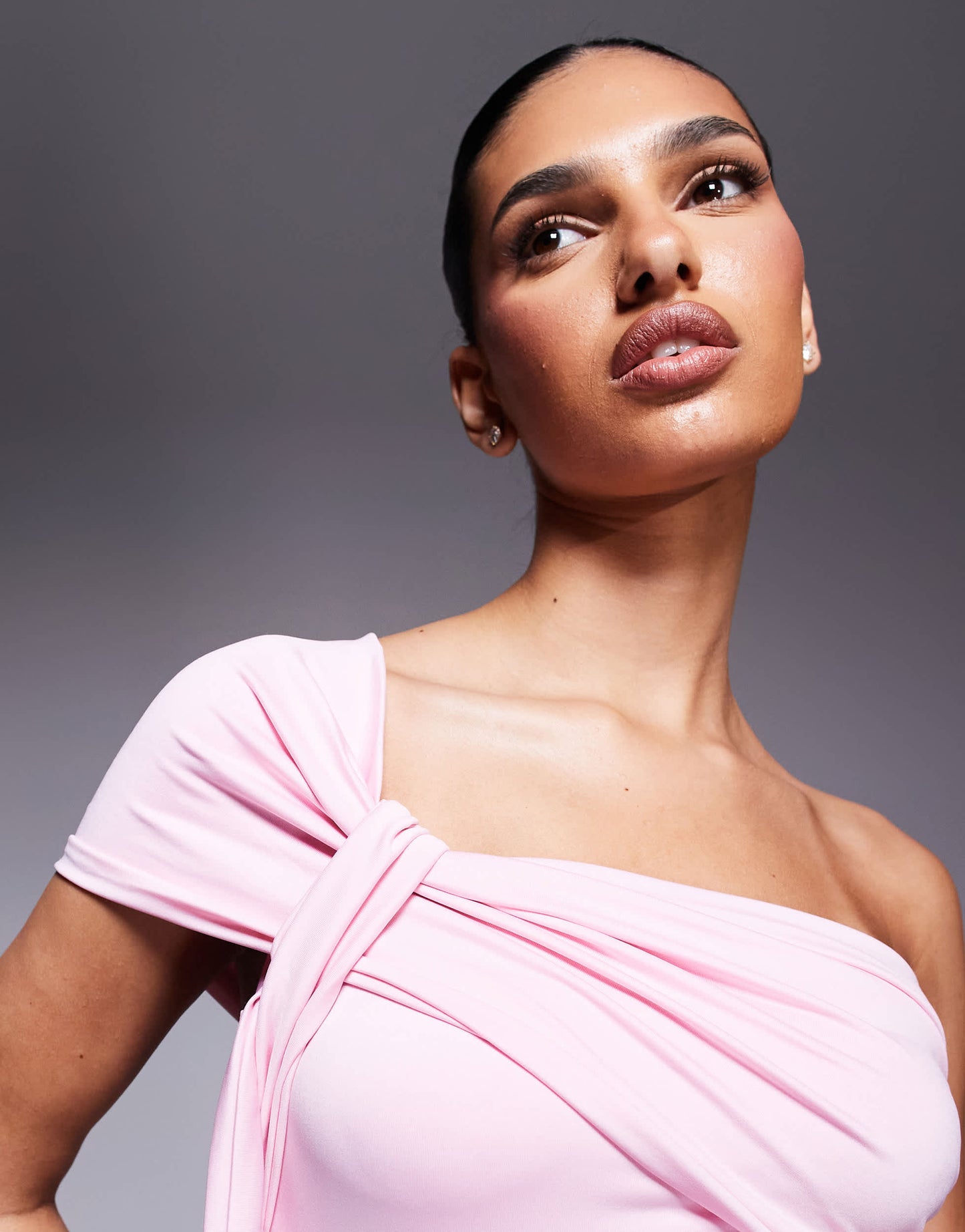 Aria Cove double layered slinky drape detail one shoulder bodycon mini dress in pink