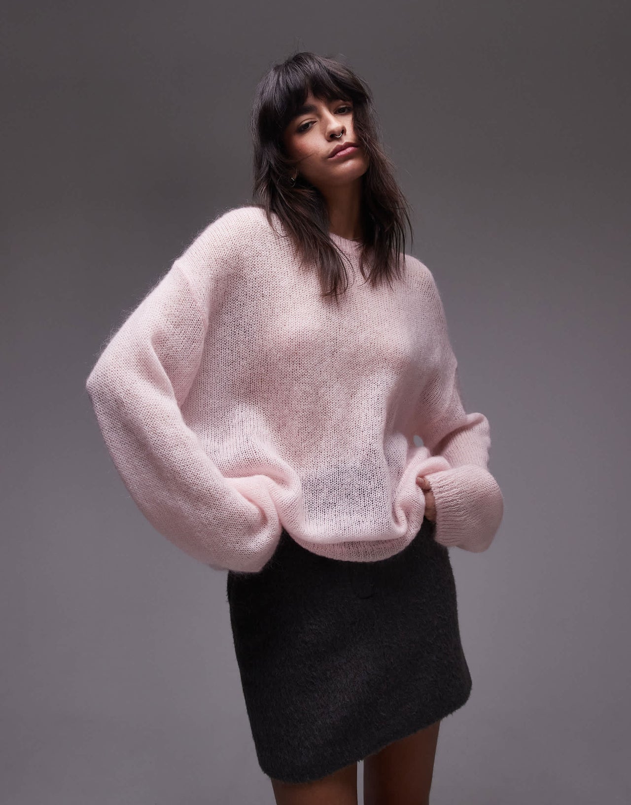 ARKET sheer mohair and wool blend knitted sweater in light pink