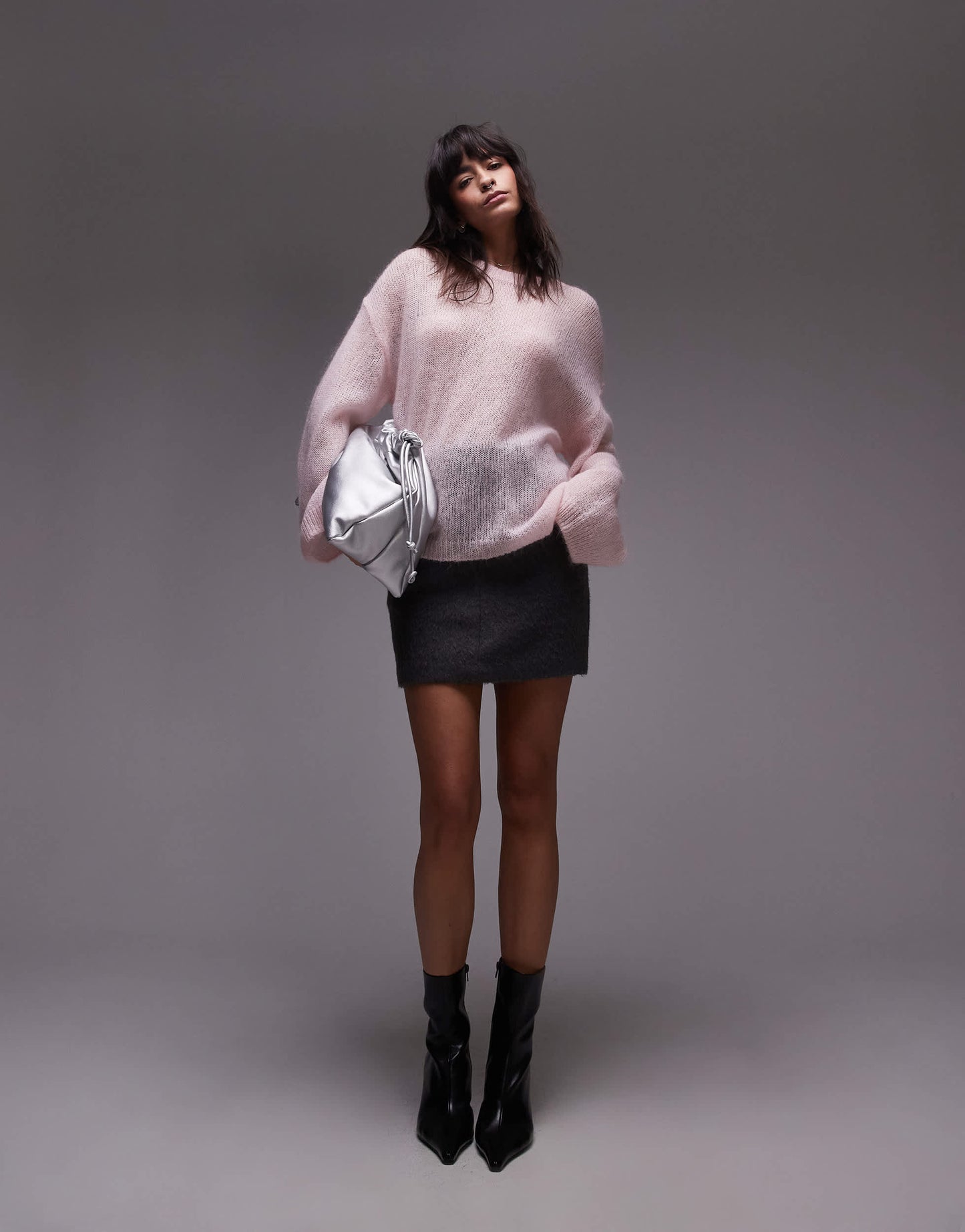 ARKET sheer mohair and wool blend knitted sweater in light pink