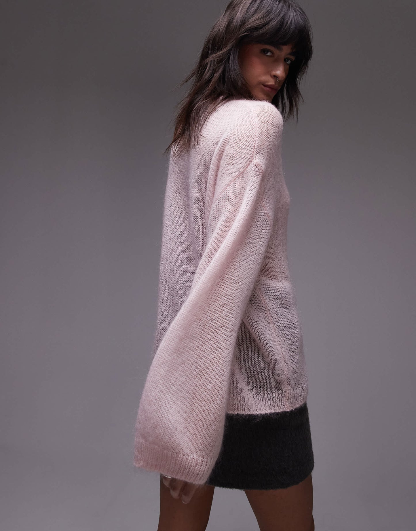 ARKET sheer mohair and wool blend knitted sweater in light pink