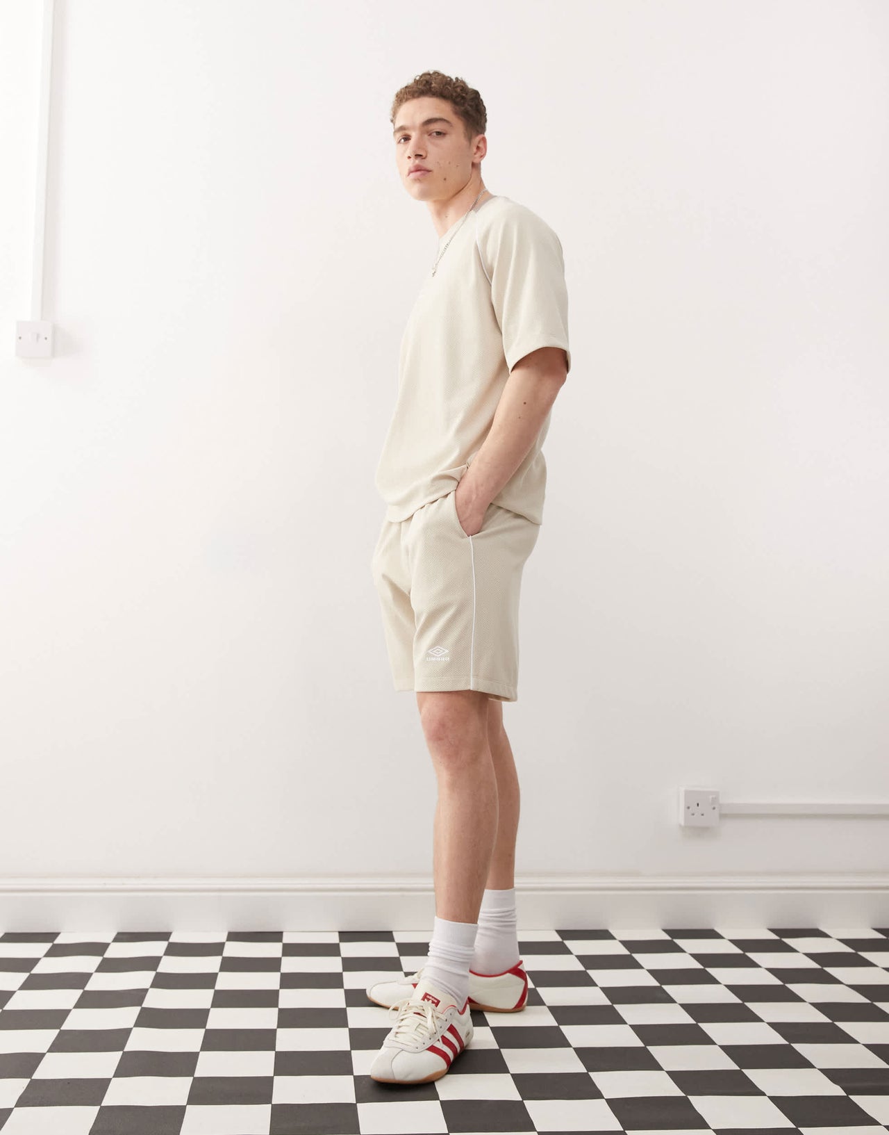 Umbro panelled mesh shorts in beige