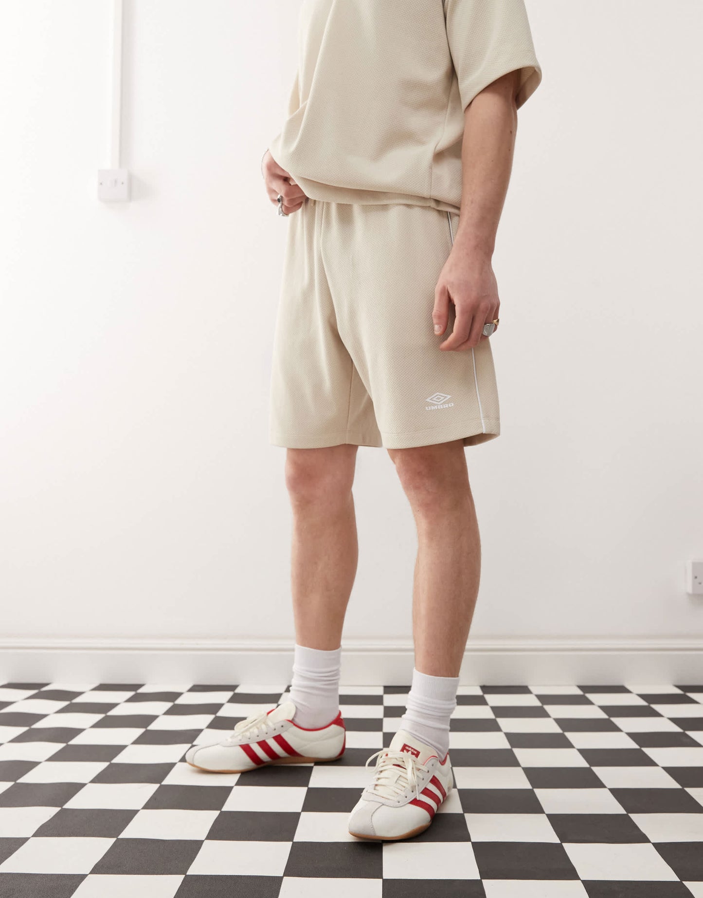 Umbro panelled mesh shorts in beige