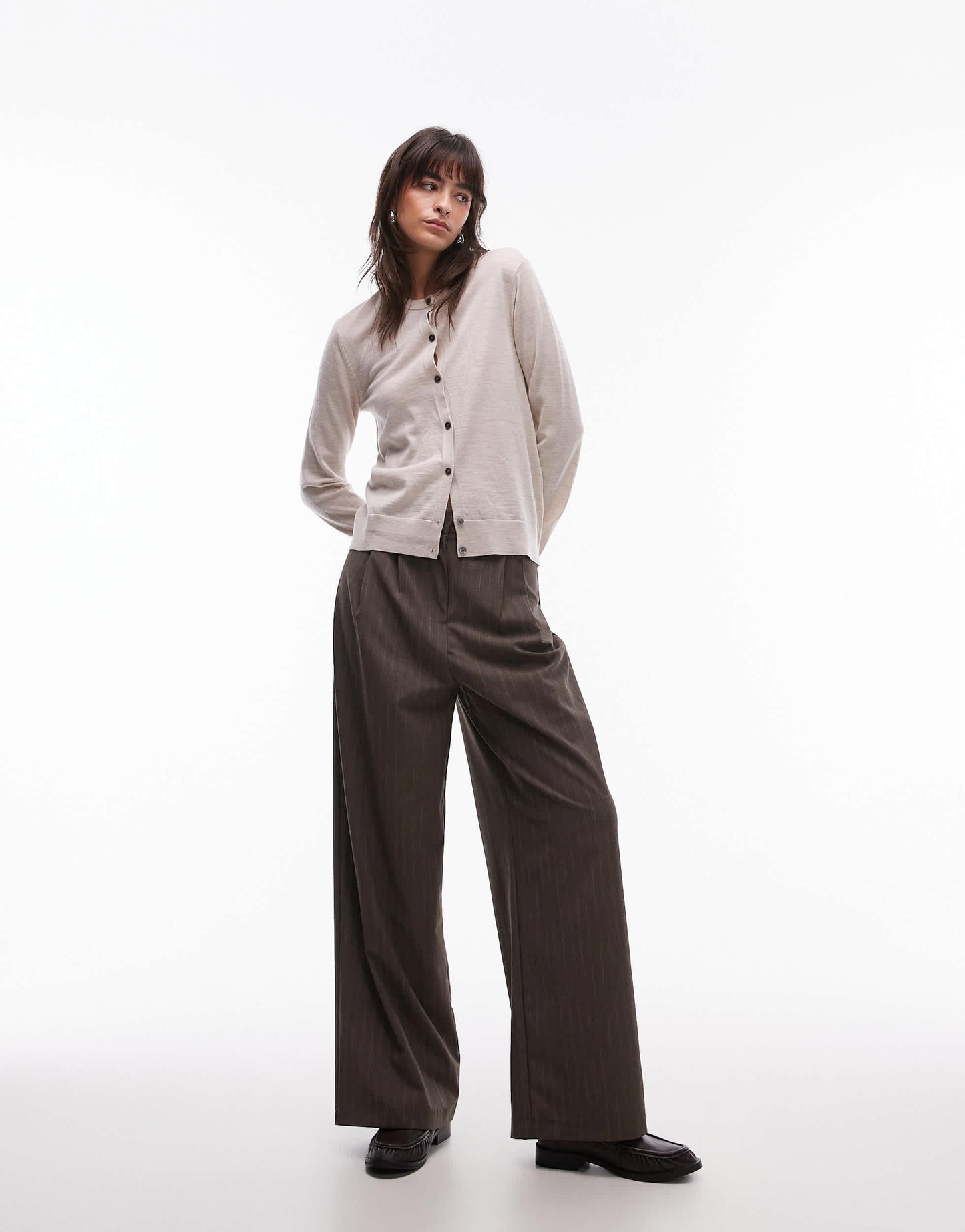 ARKET merino wool knitted cardigan in off white