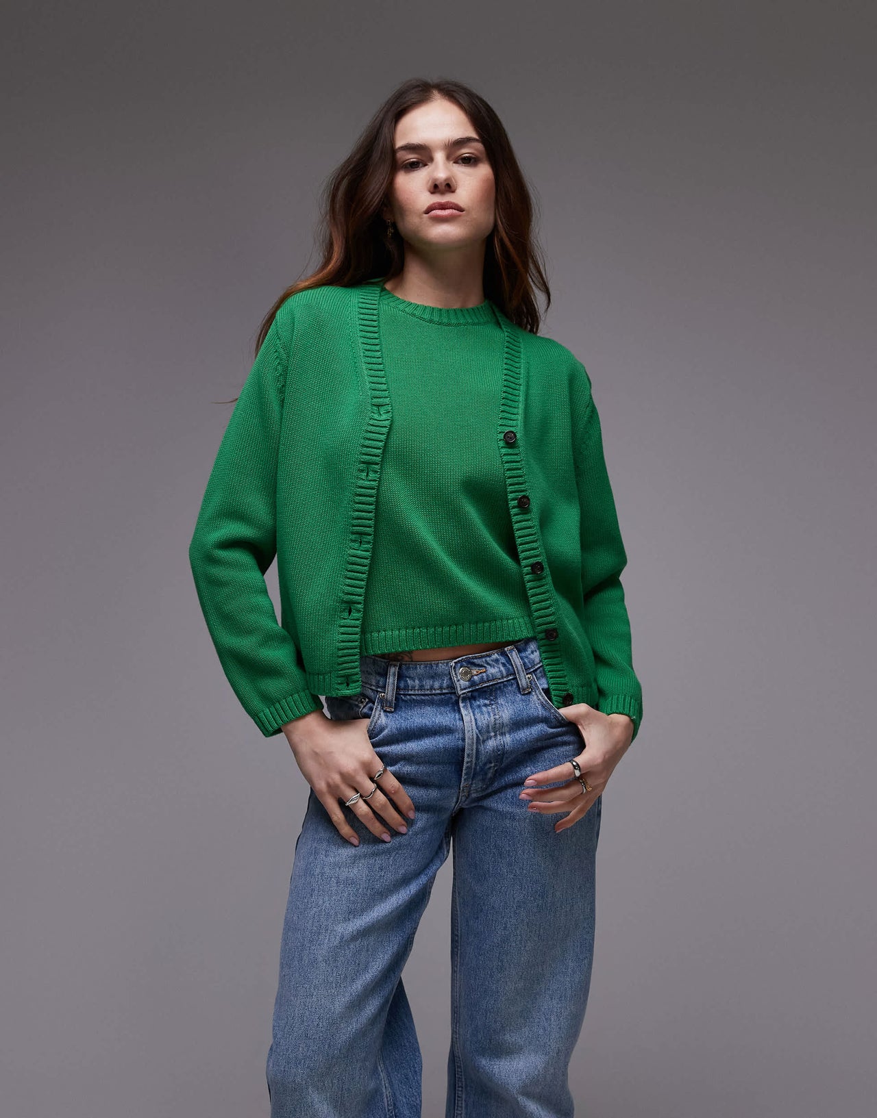 ARKET co-ord knitted cardigan with button front  in green