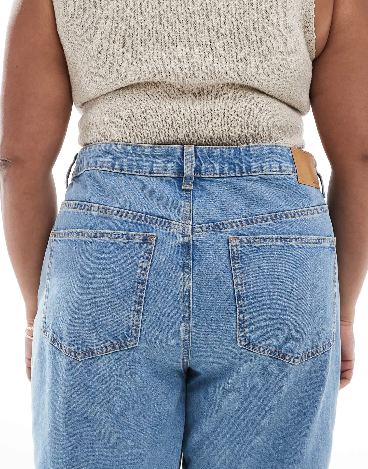 ASOS DESIGN Curve high rise relaxed mom jeans in lightwash with knee rips