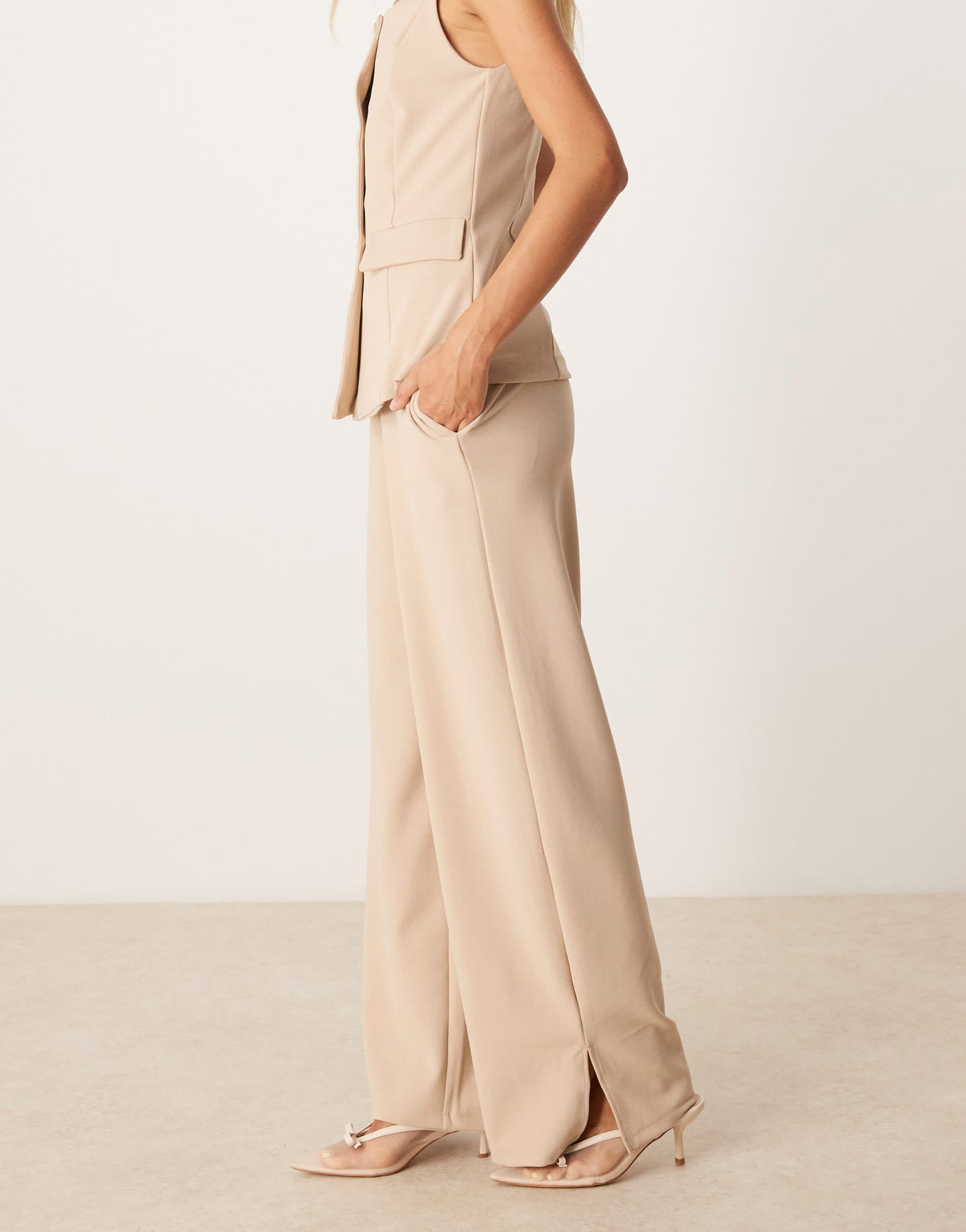 Vila high waist tailored trouser co-ord in stone