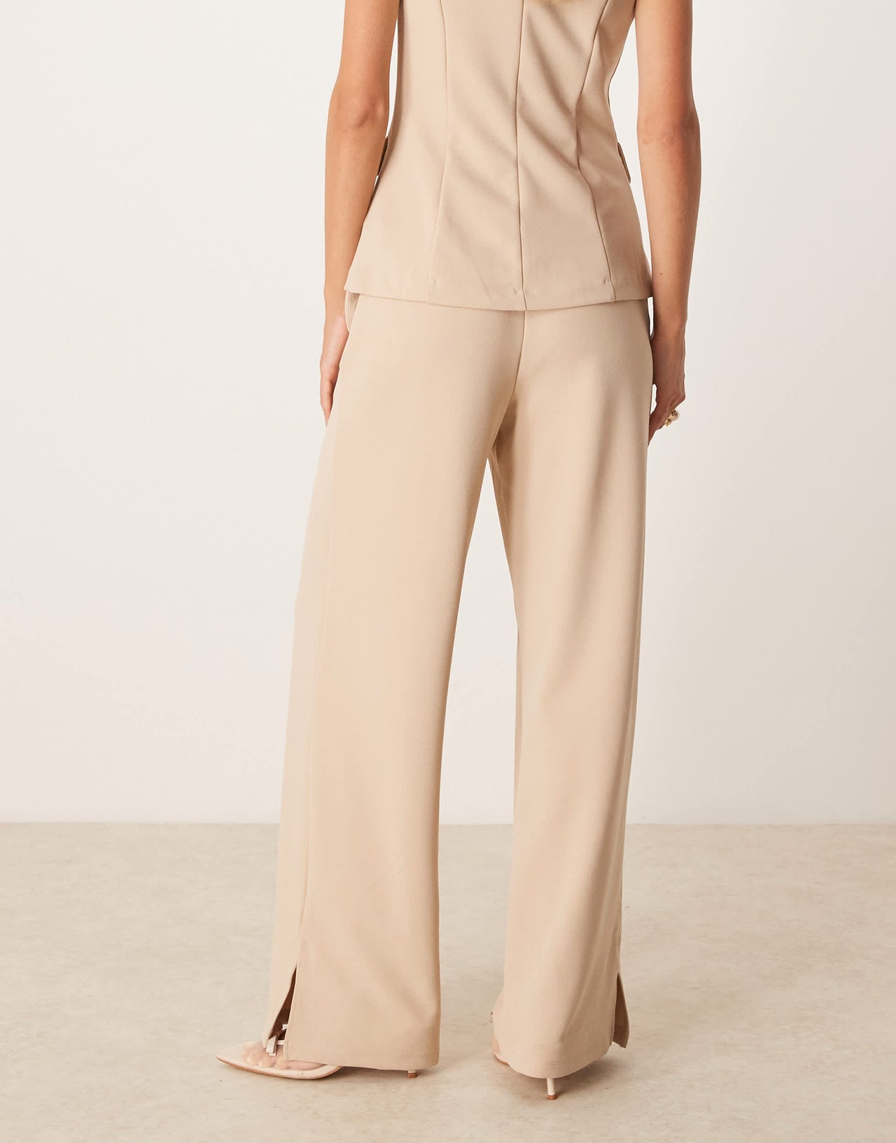 Vila high waist tailored trouser co-ord in stone