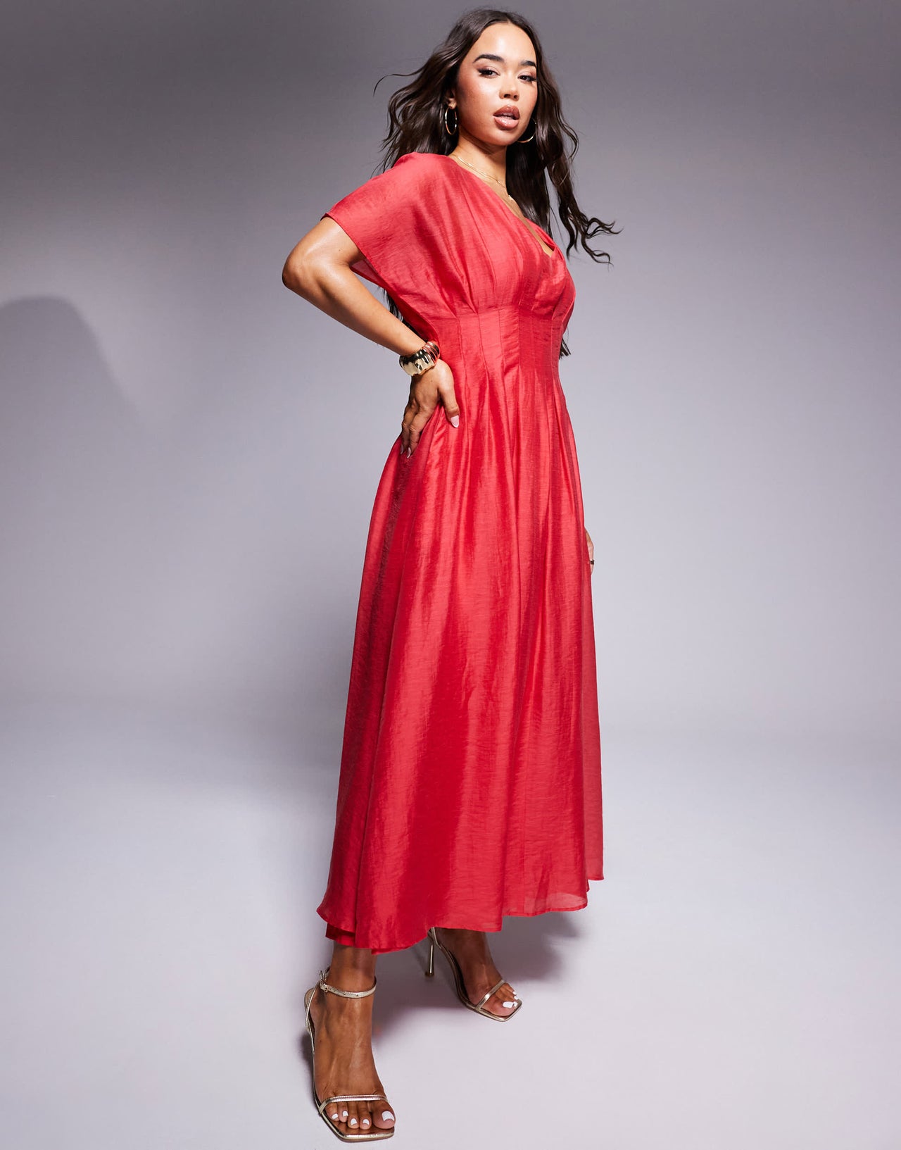 Ever New puff sleeve maxi dress in red