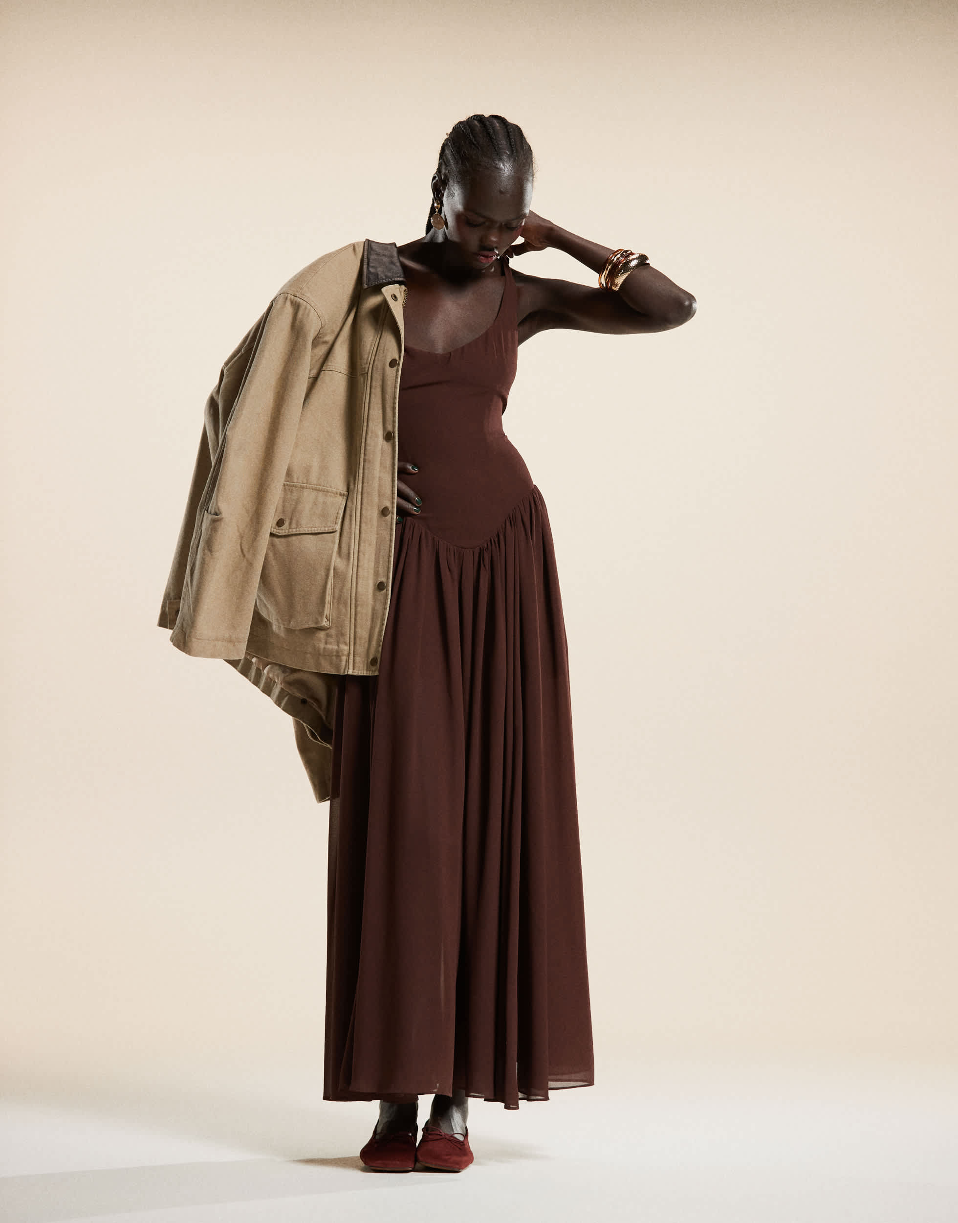 Ever New drop hem pleated midaxi dress in chocolate brown