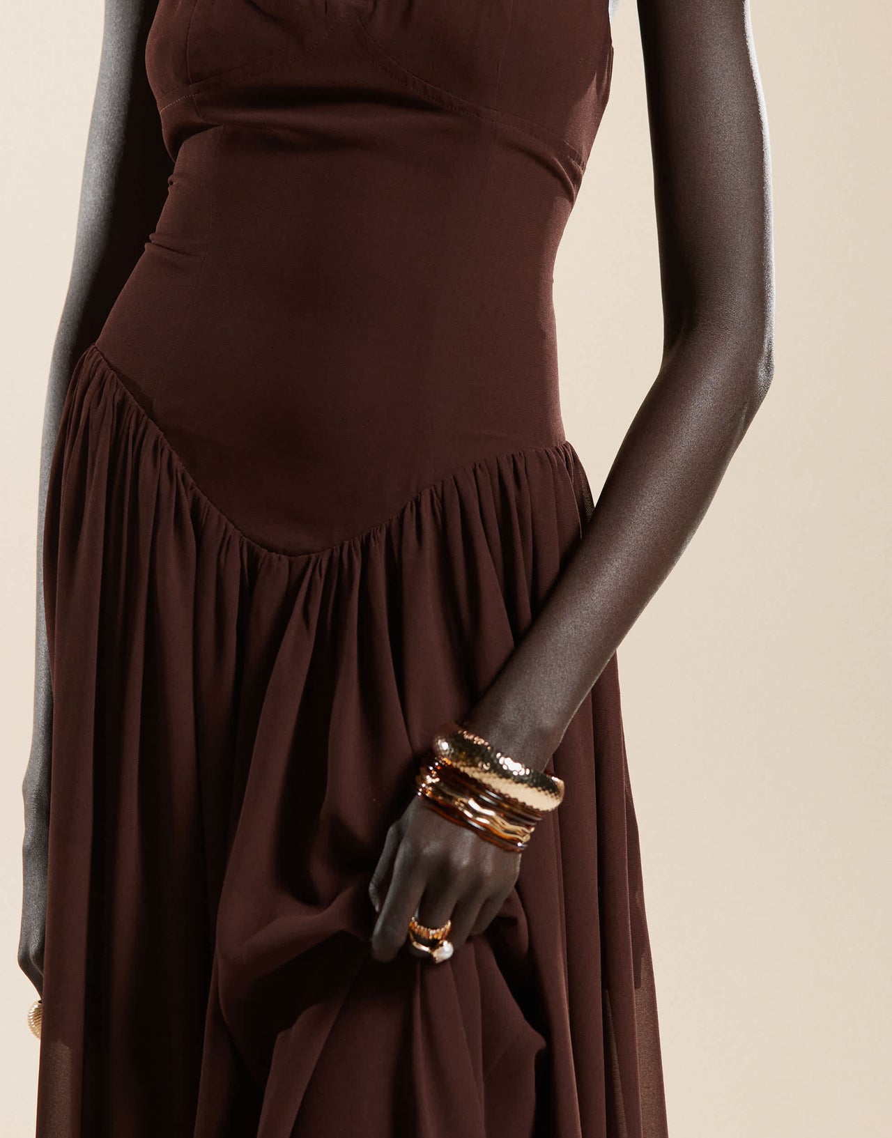 Ever New drop hem pleated midaxi dress in chocolate brown