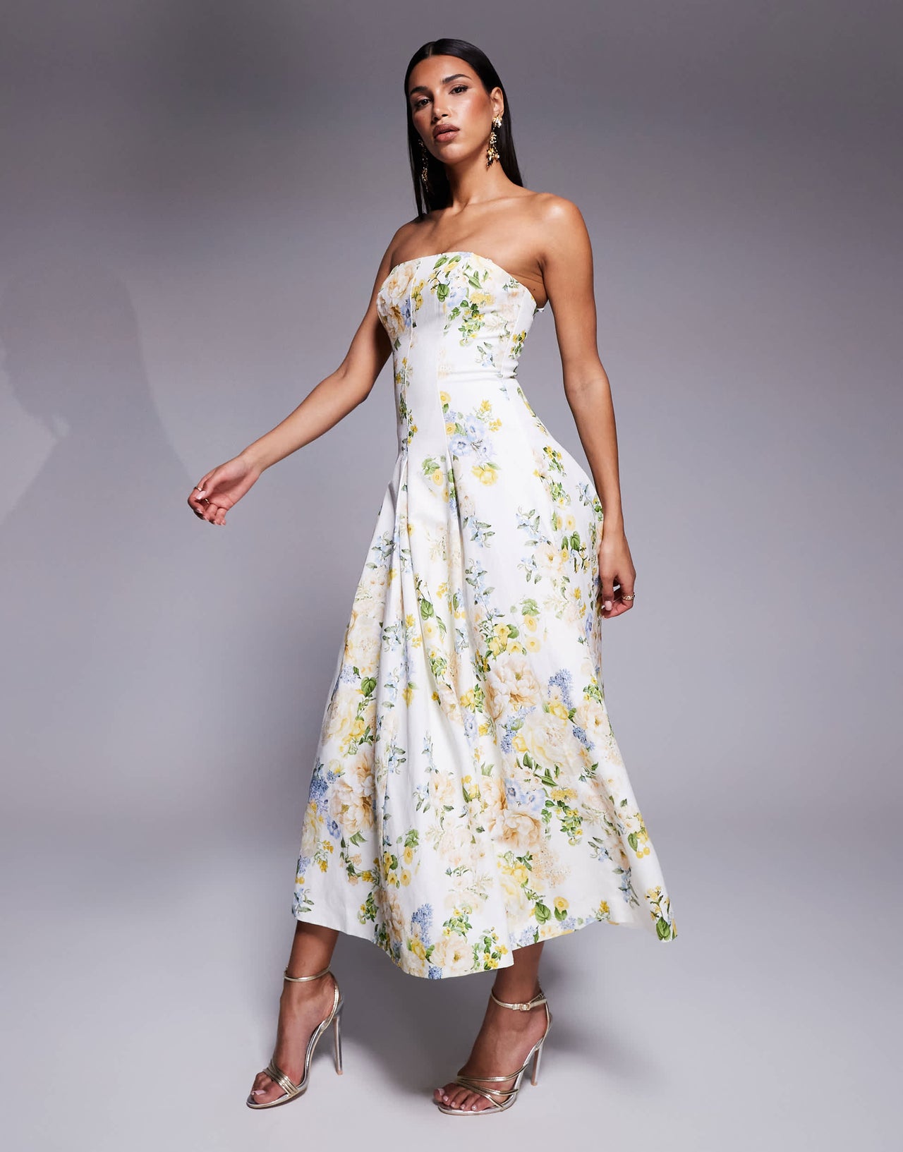 Ever New stuctured midaxi in yellow and green floral