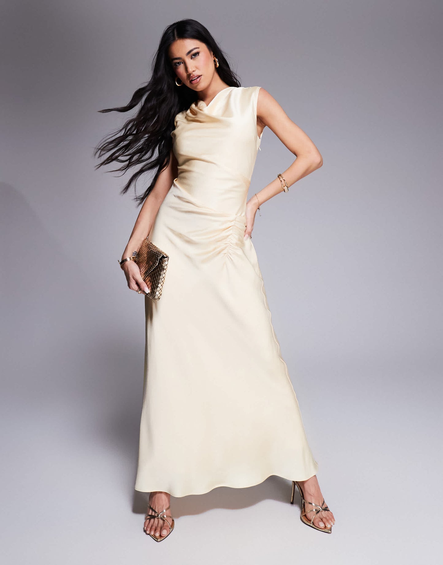 Ever New high neck satin maxi dress in lemon