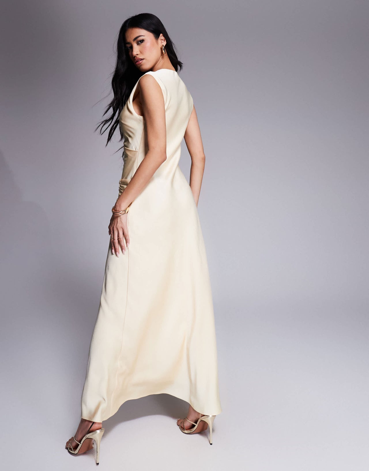 Ever New high neck satin maxi dress in lemon