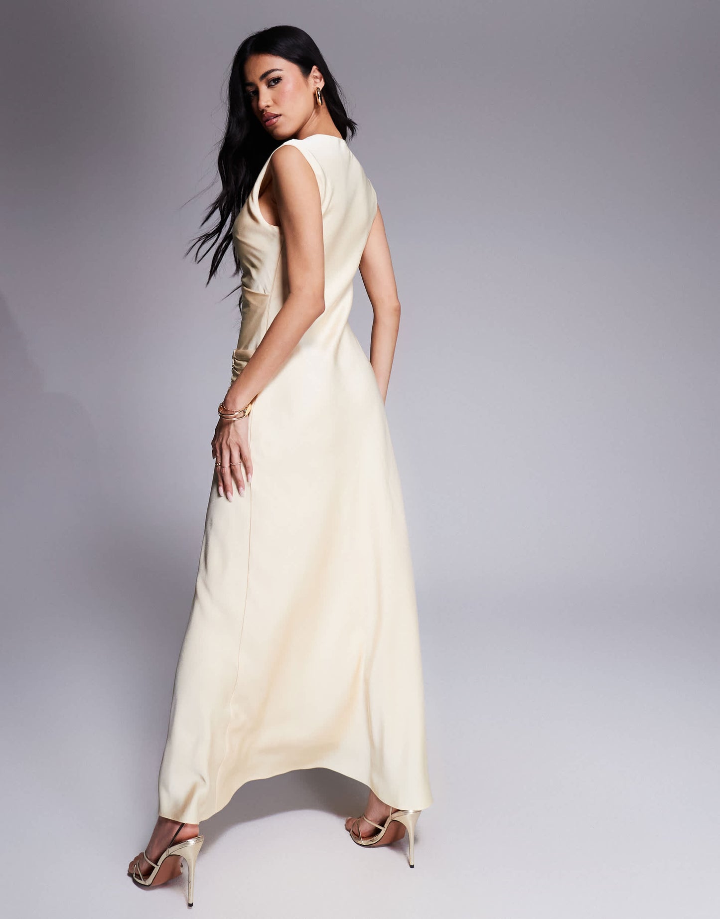 Ever New high neck satin maxi dress in lemon