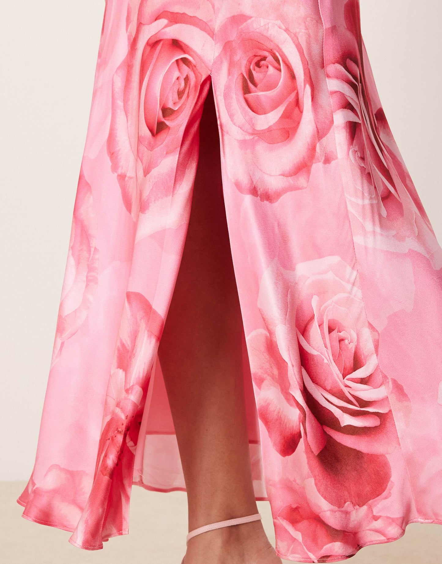 Ever New oversized rose print satin slip maxi dress in bright pink