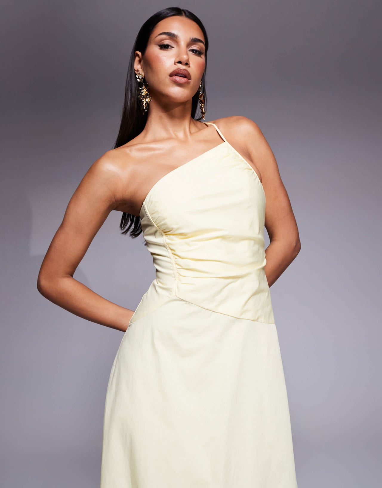 Ever New asymmetric midaxi dress in lemon