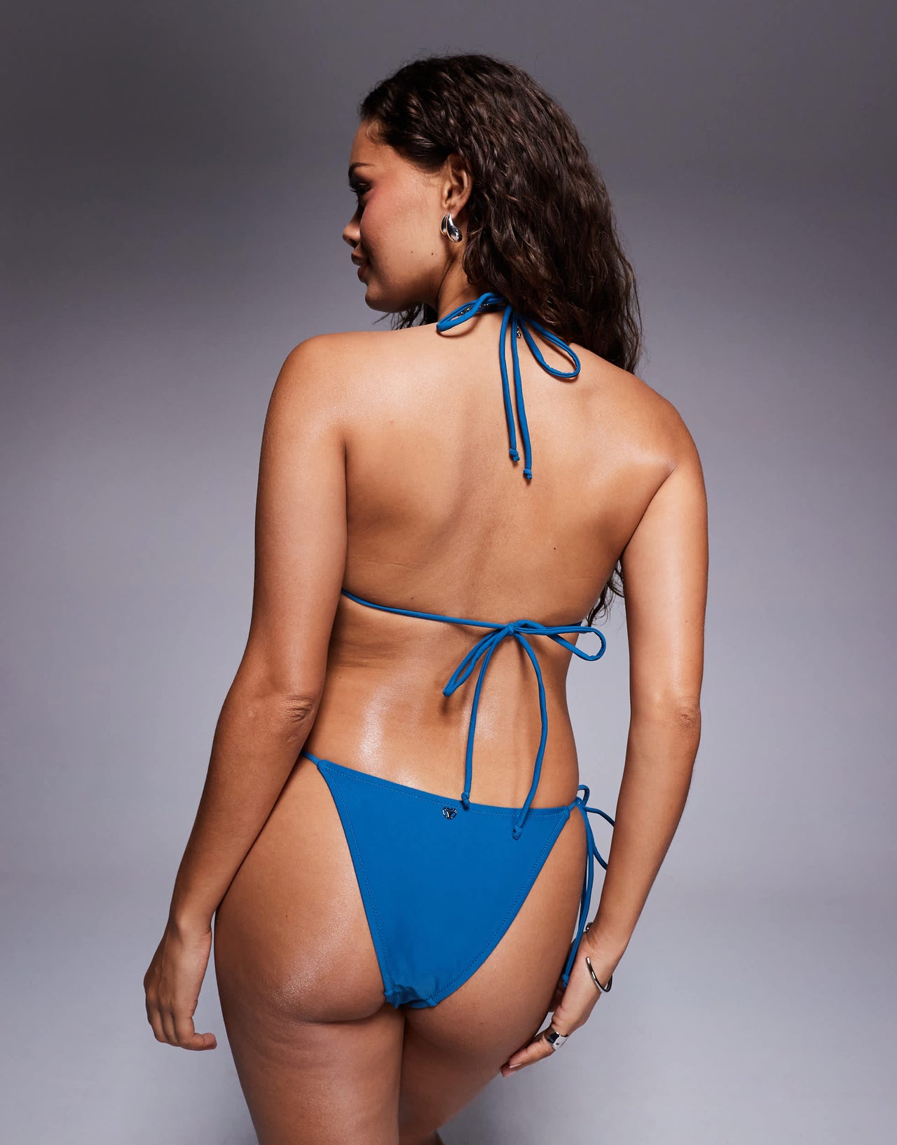 Candypants ring front triangle bikini top in deep teal