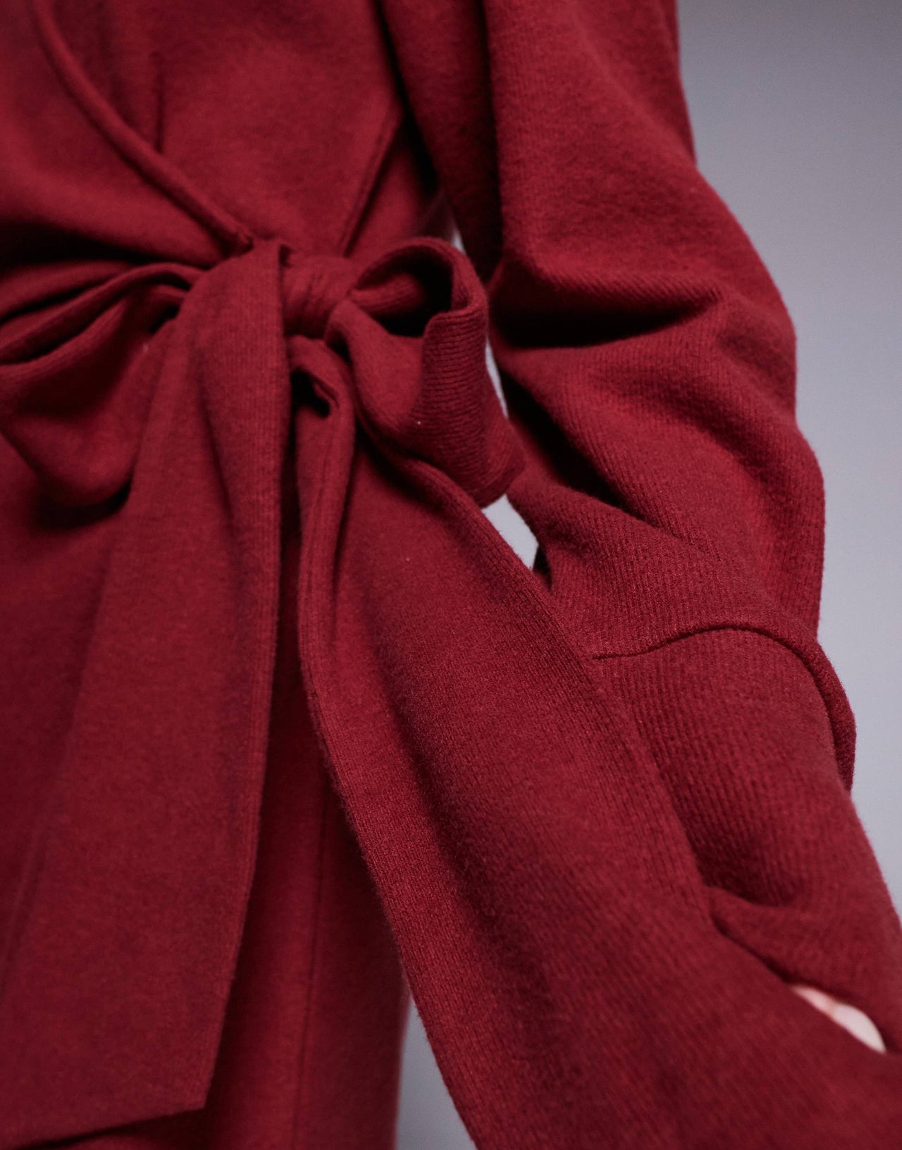 ASOS DESIGN supersoft plunge tie front midi dress in burgundy