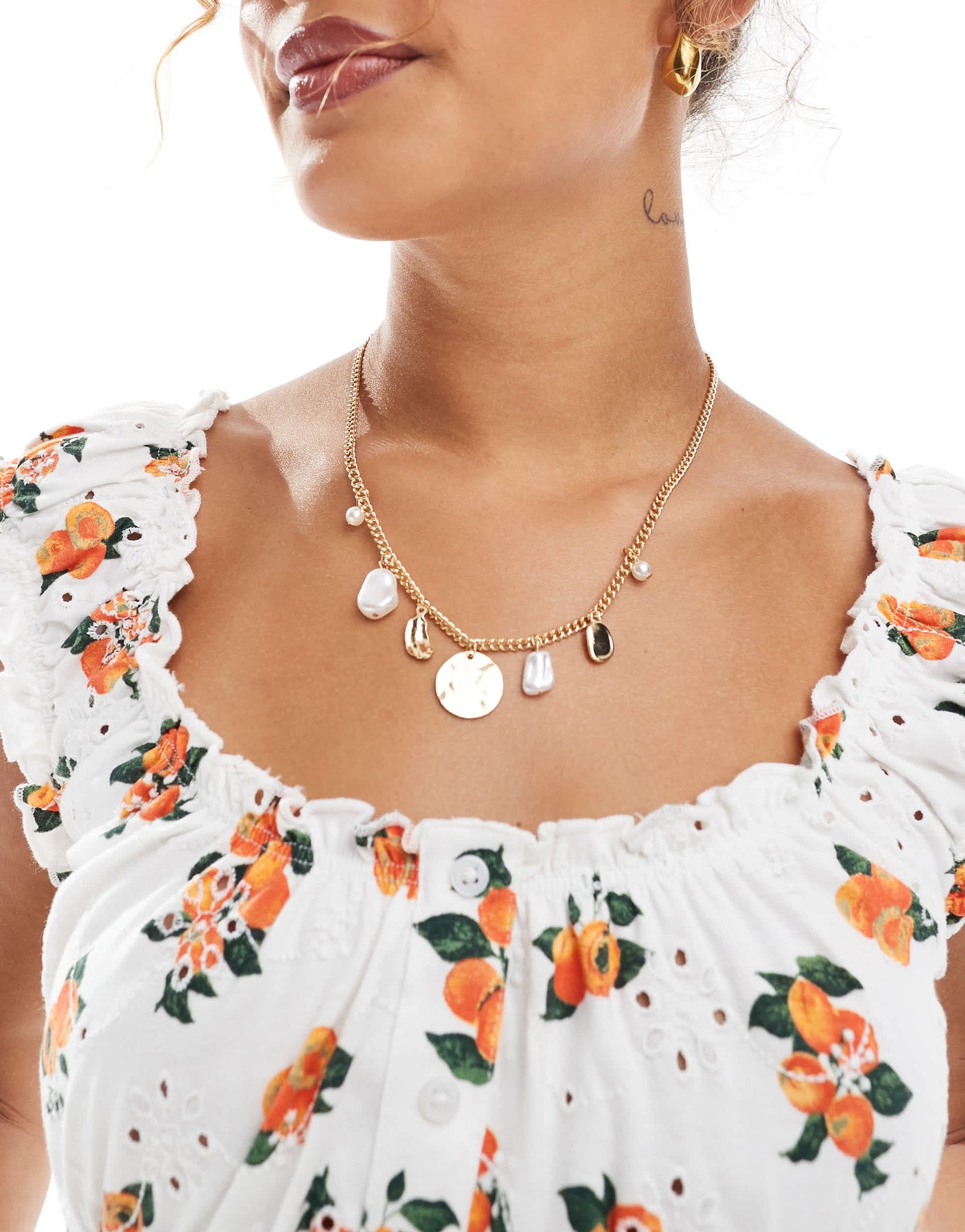 ASOS Design broderie button through milkmaid top in orange print
