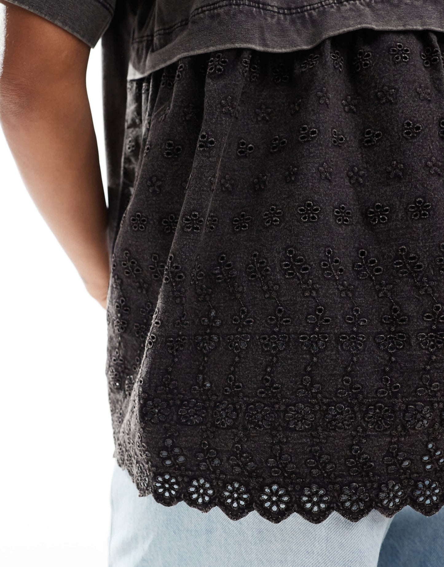 ASOS DESIGN oversized t-shirt with broderie back detail in washed charcoal