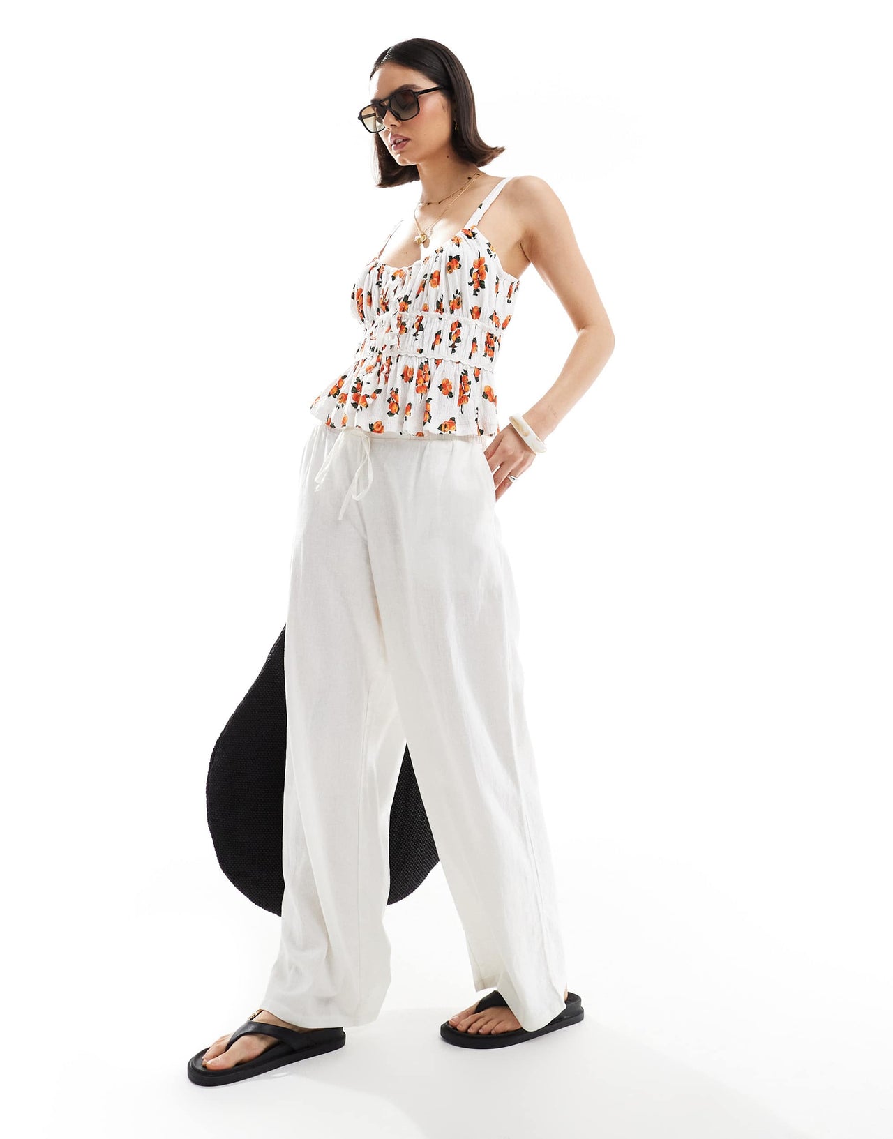 ASOS DESIGN milkmaid top in gingham with ricrac trims in orange print