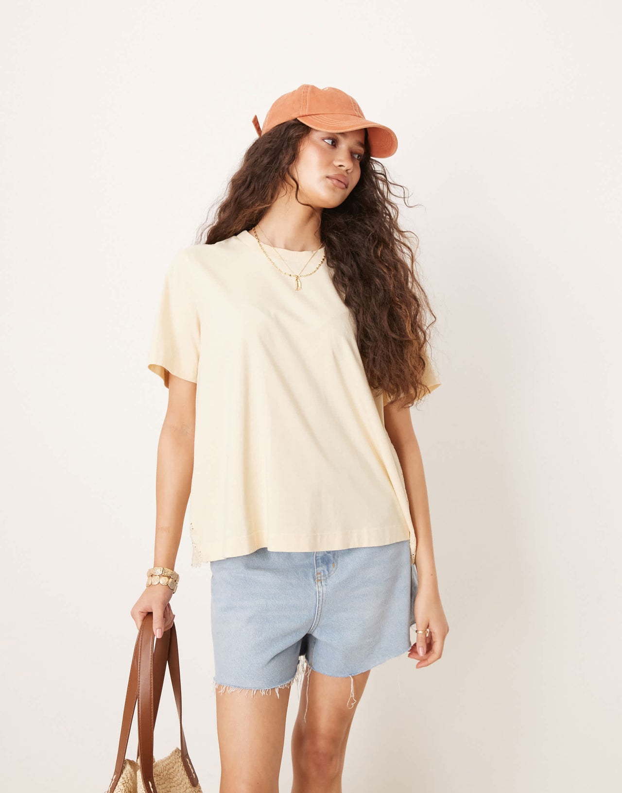ASOS DESIGN oversized t-shirt with broderie back detail in washed cream