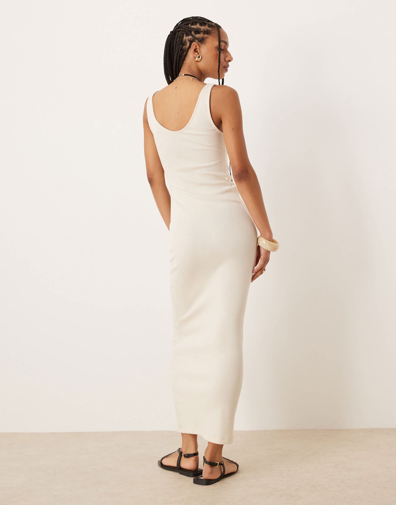 ASOS DESIGN sleeveless v-neck rib midaxi dress in stone