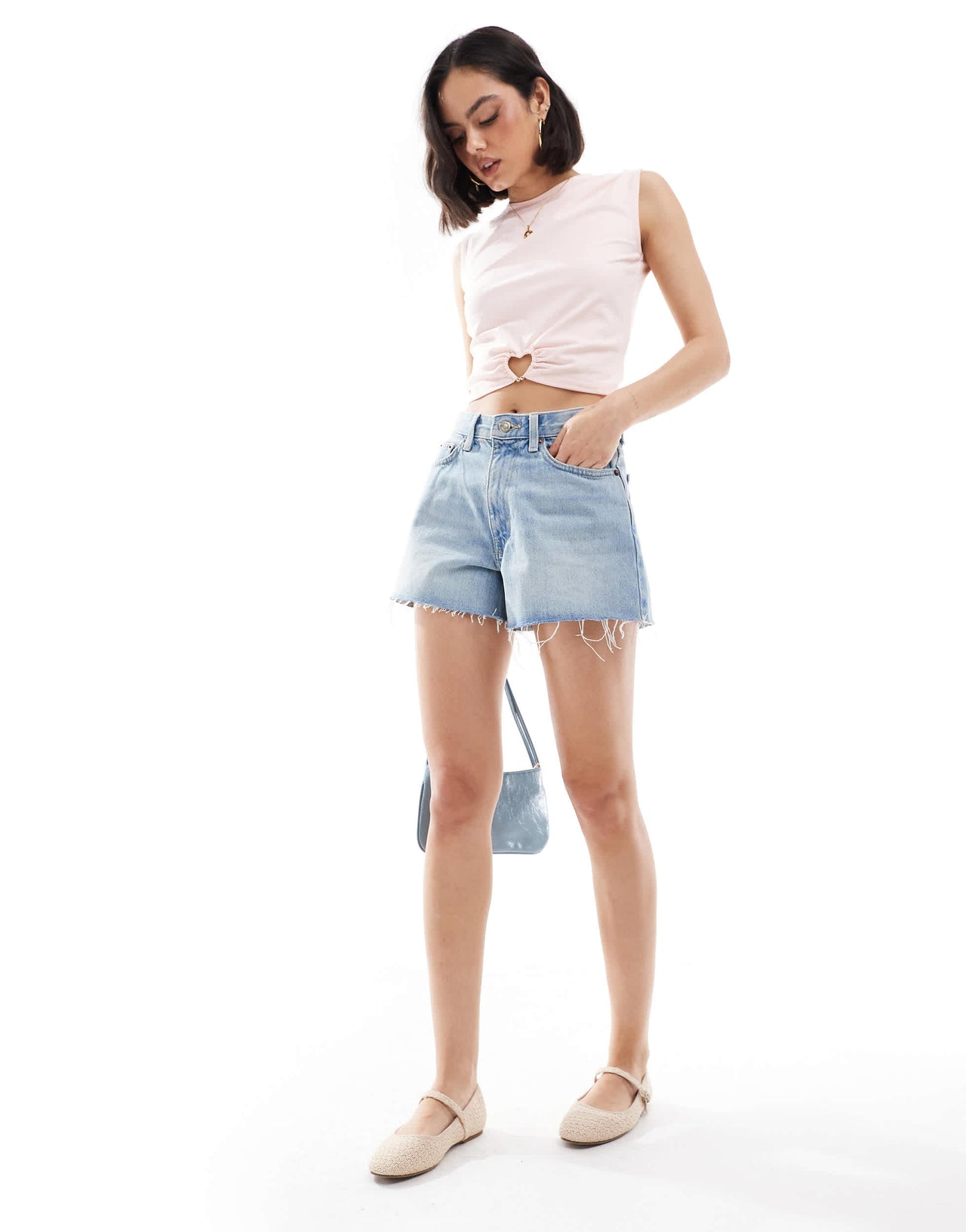 The Frolic exclusive sleeveless boatneck top with heart hardware detail in baby pink