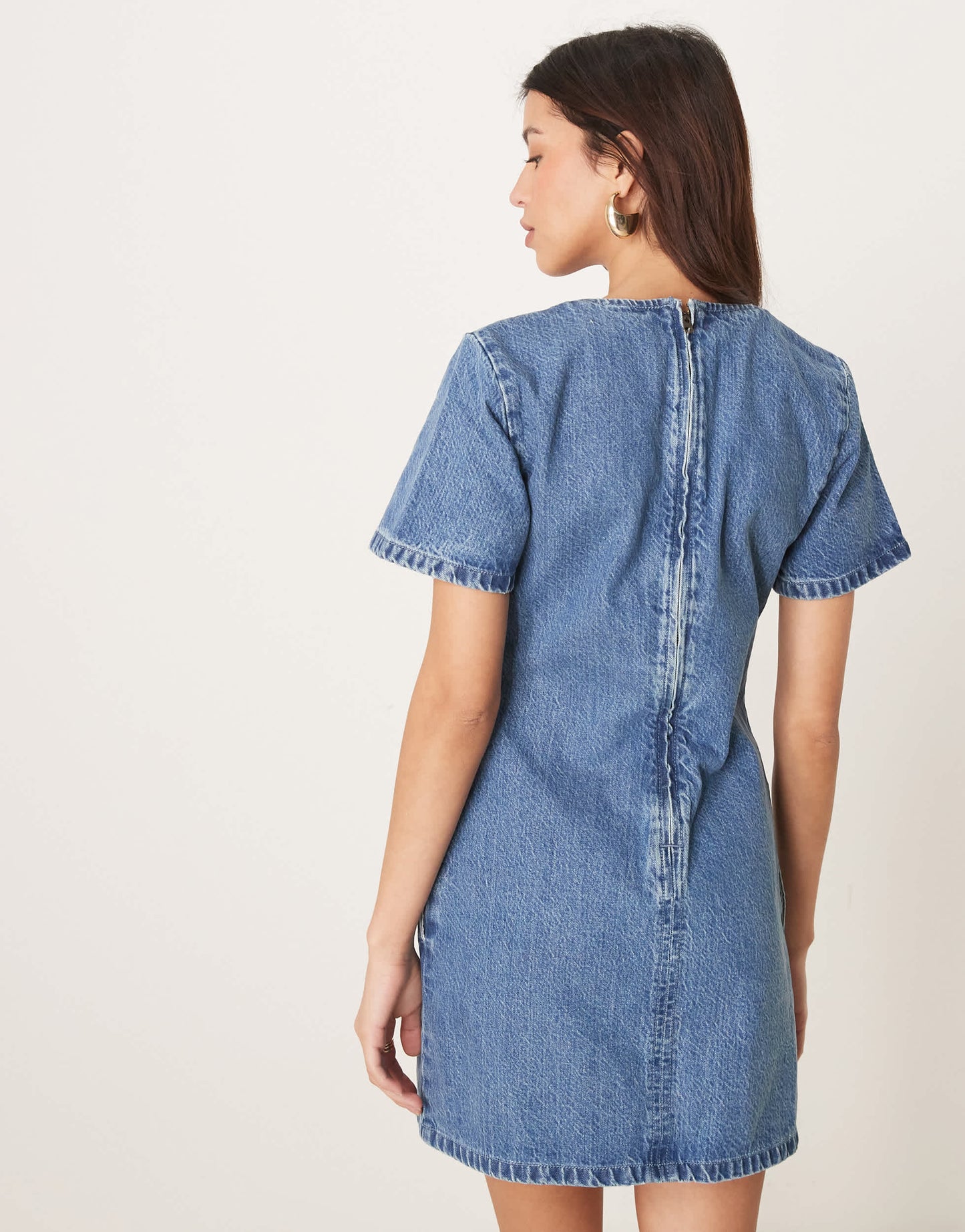 Abercrombie & Fitch short sleeve crew neck denim mini dress in medium wash blue