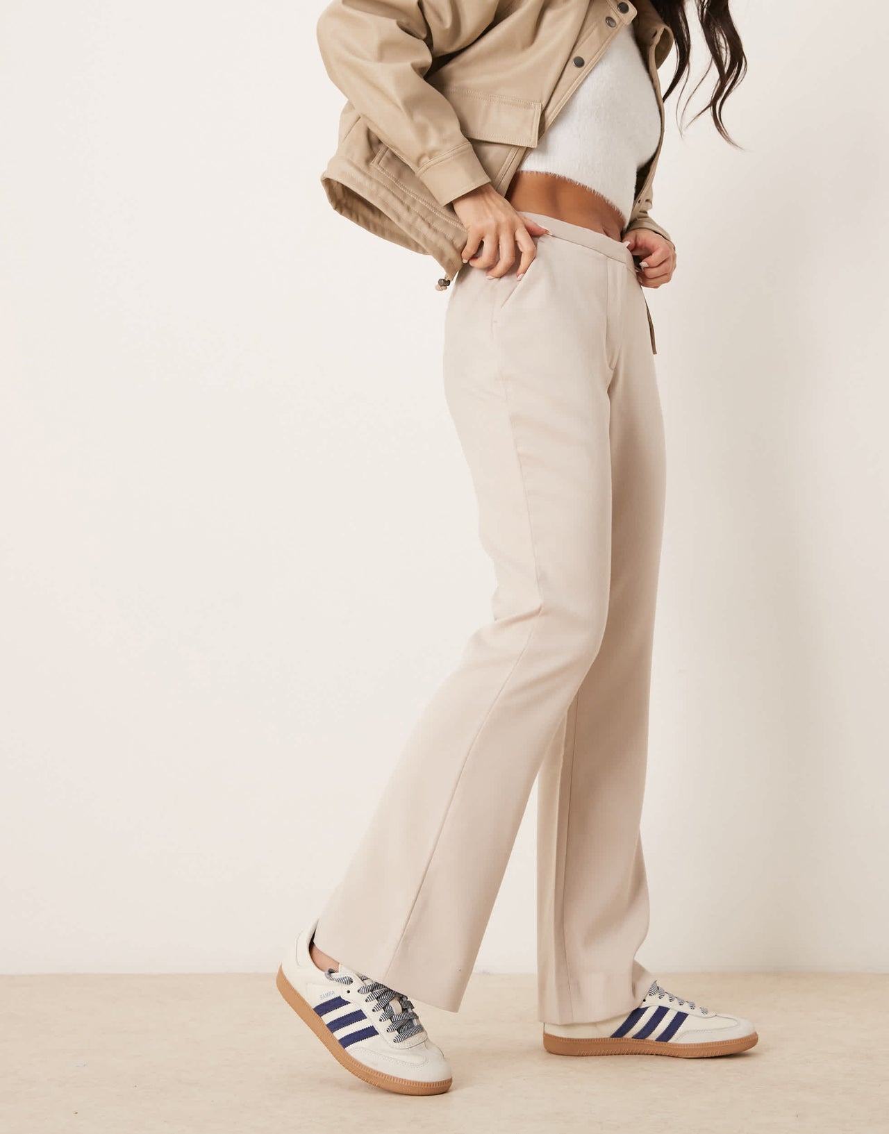 Abercrombie & Fitch curvy low rise bootcut trousers in grey