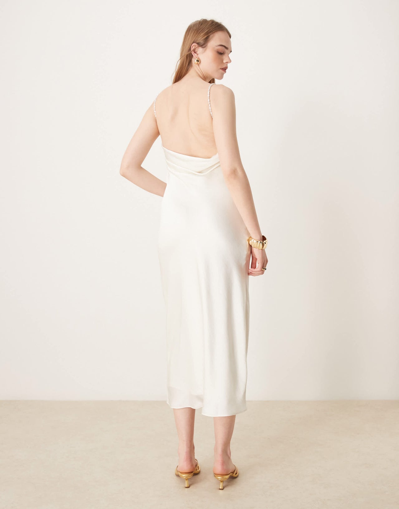 Abercrombie & Fitch bridal pearl strap slip maxi dress in white