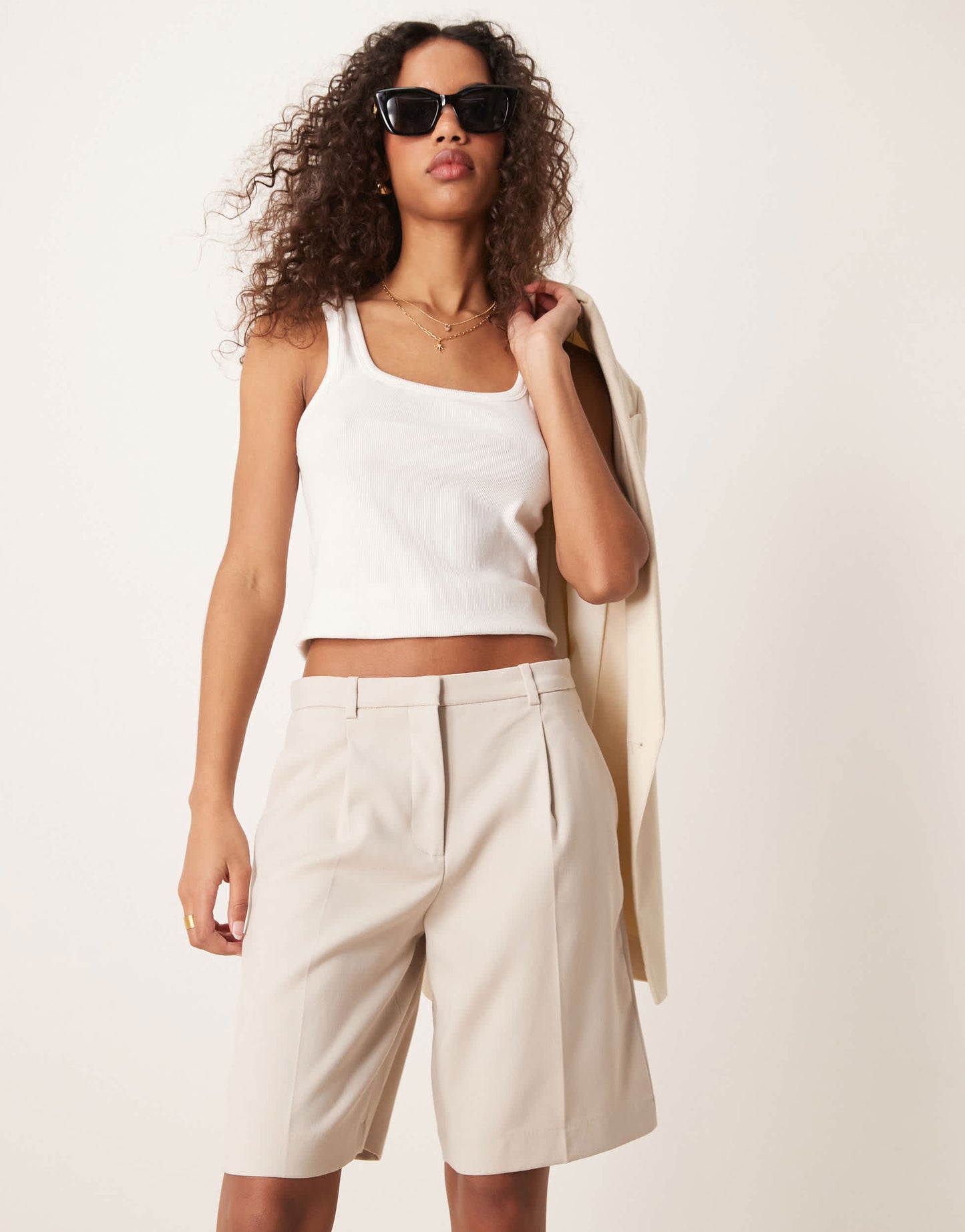 Abercrombie & Fitch mid rise bermuda shorts in beige