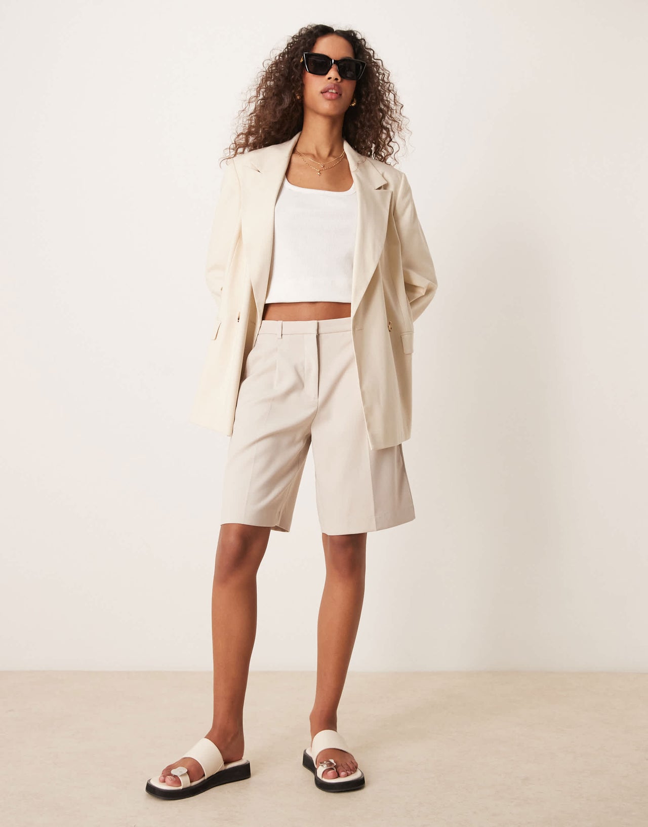 Abercrombie & Fitch mid rise bermuda shorts in beige