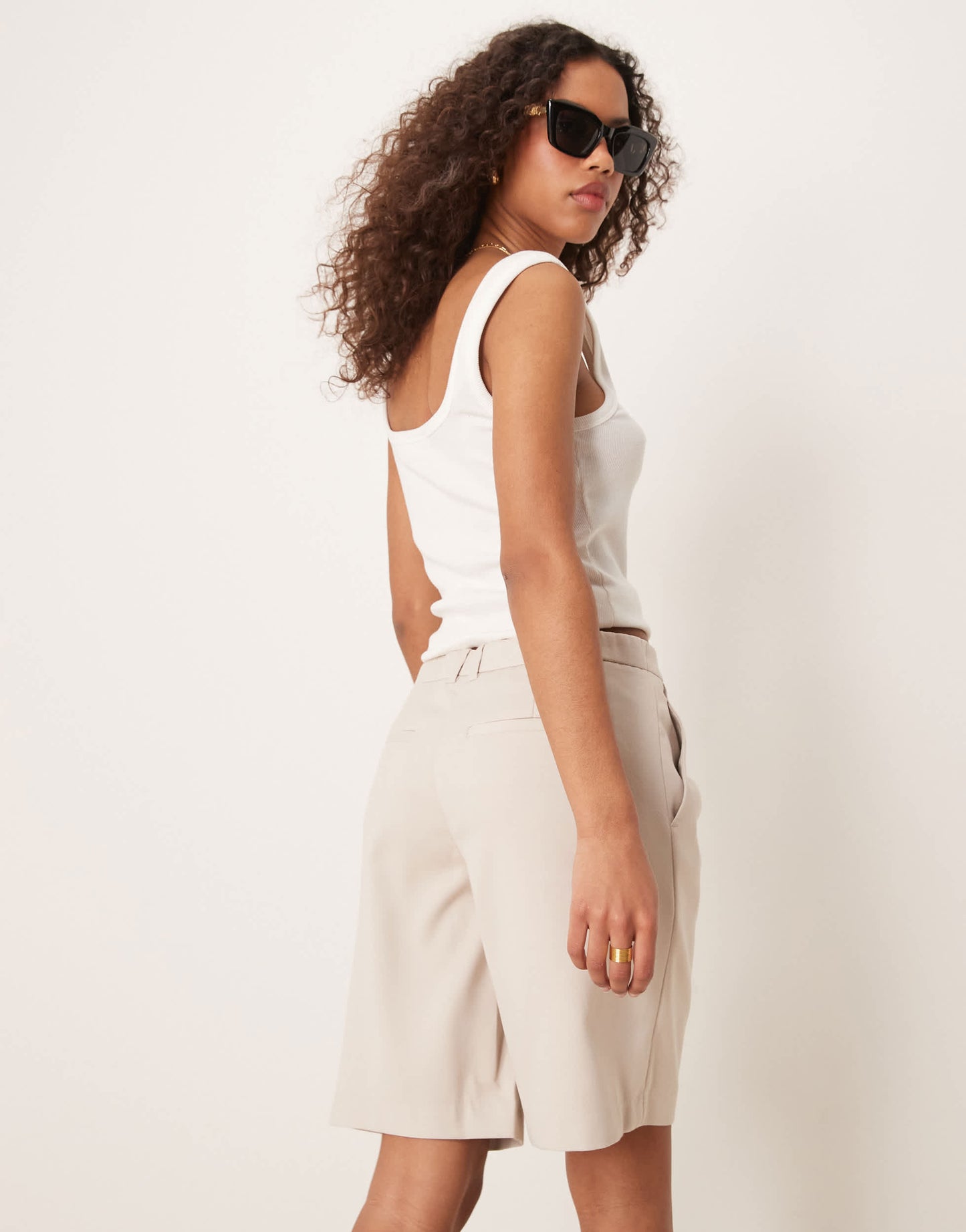Abercrombie & Fitch mid rise bermuda shorts in beige