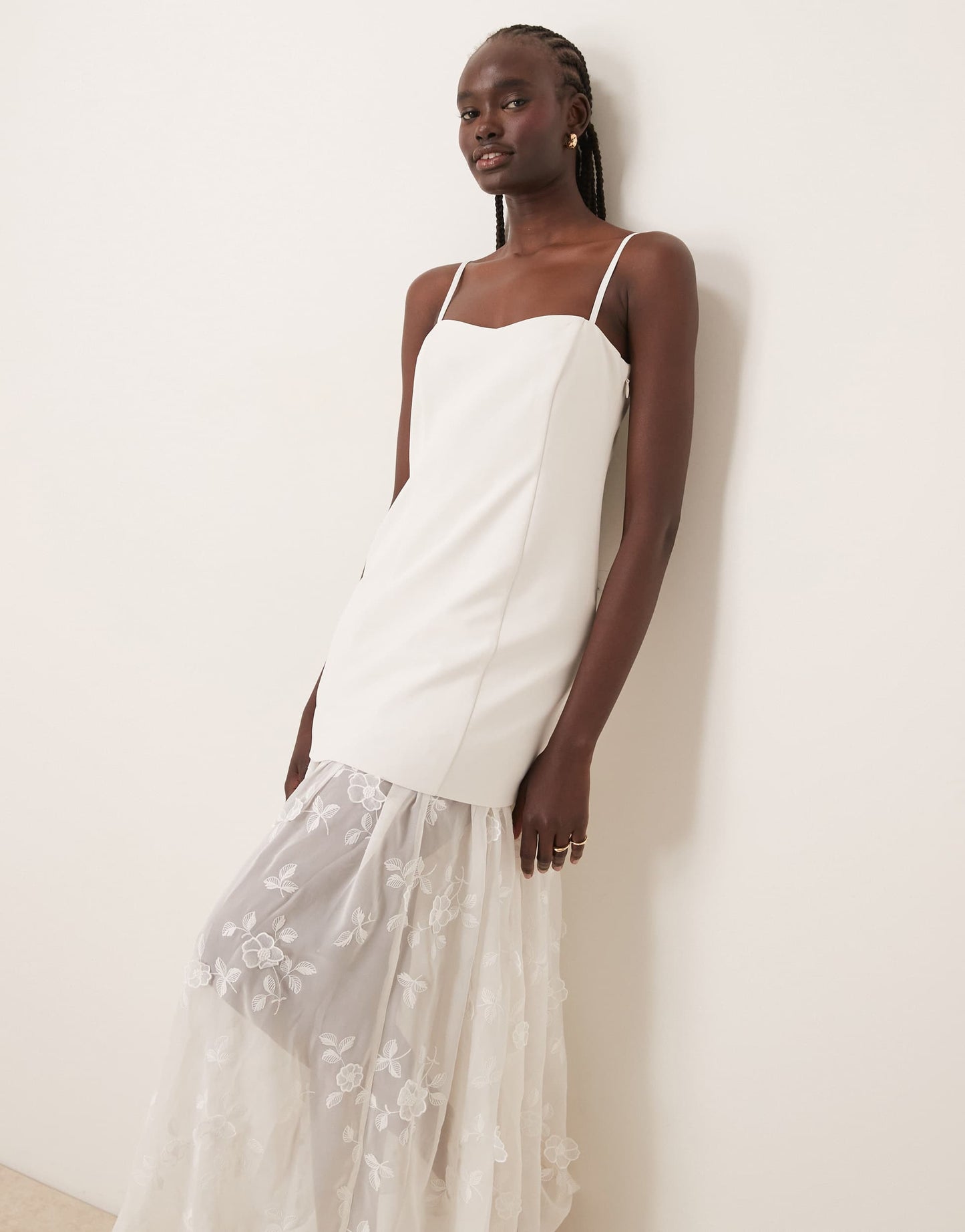 Abercrombie & Fitch bridal sheer skirt applique lace maxi dress in off white