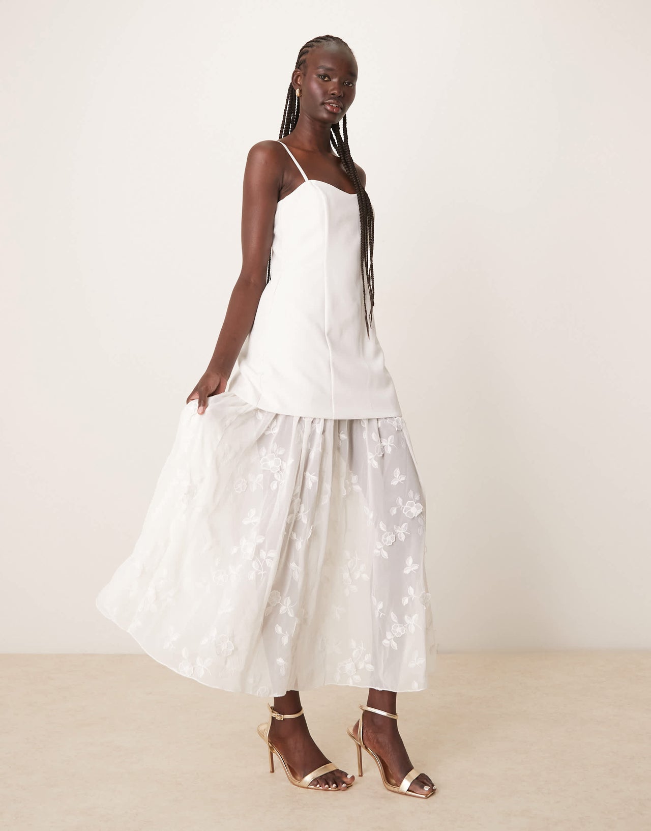 Abercrombie & Fitch bridal sheer skirt applique lace maxi dress in off white
