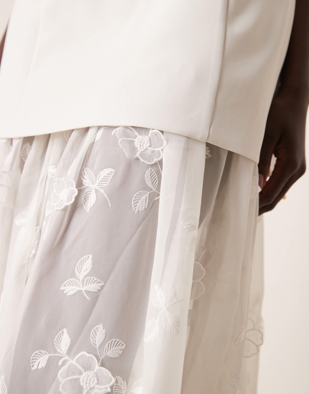 Abercrombie & Fitch bridal sheer skirt applique lace maxi dress in off white