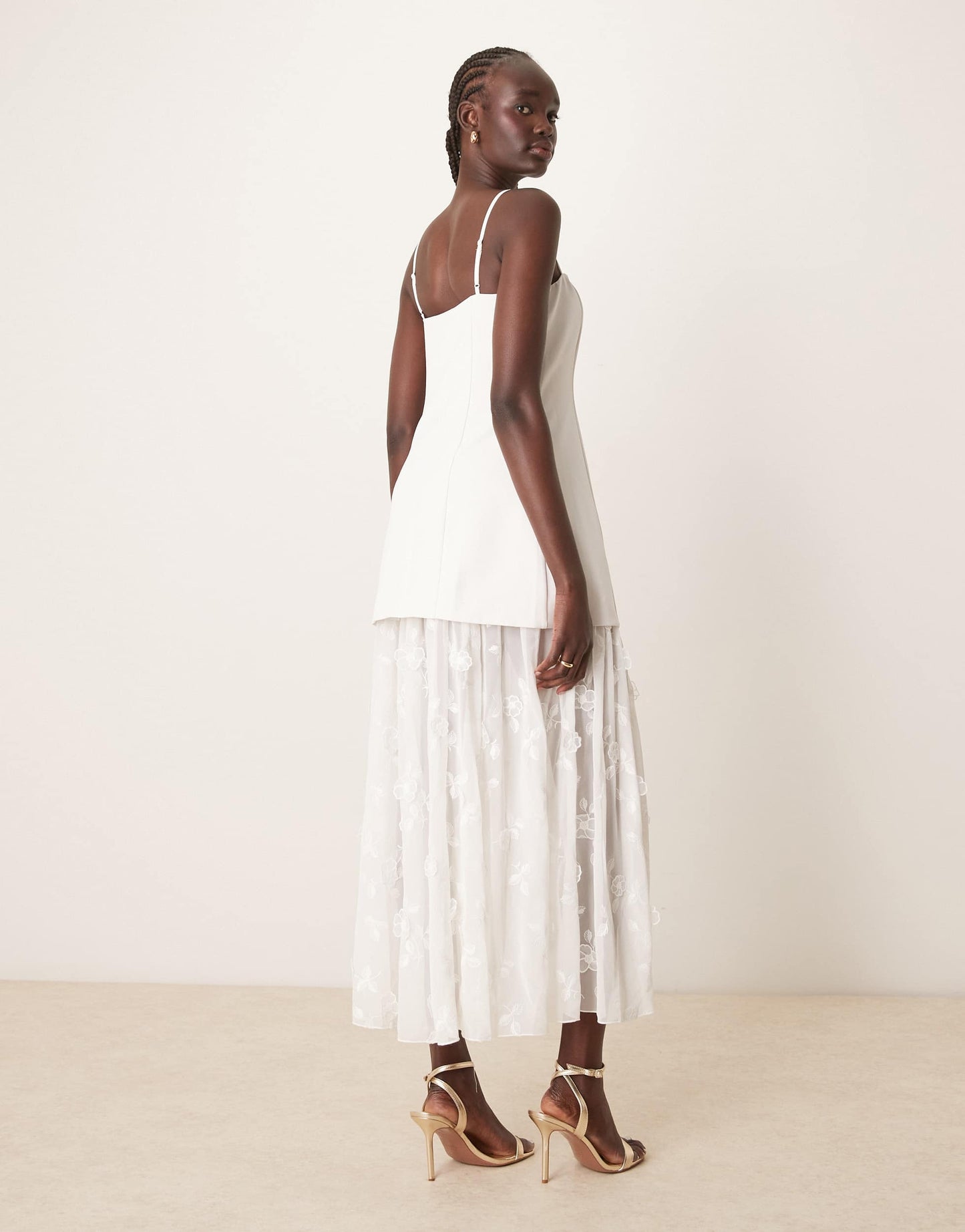 Abercrombie & Fitch bridal sheer skirt applique lace maxi dress in off white