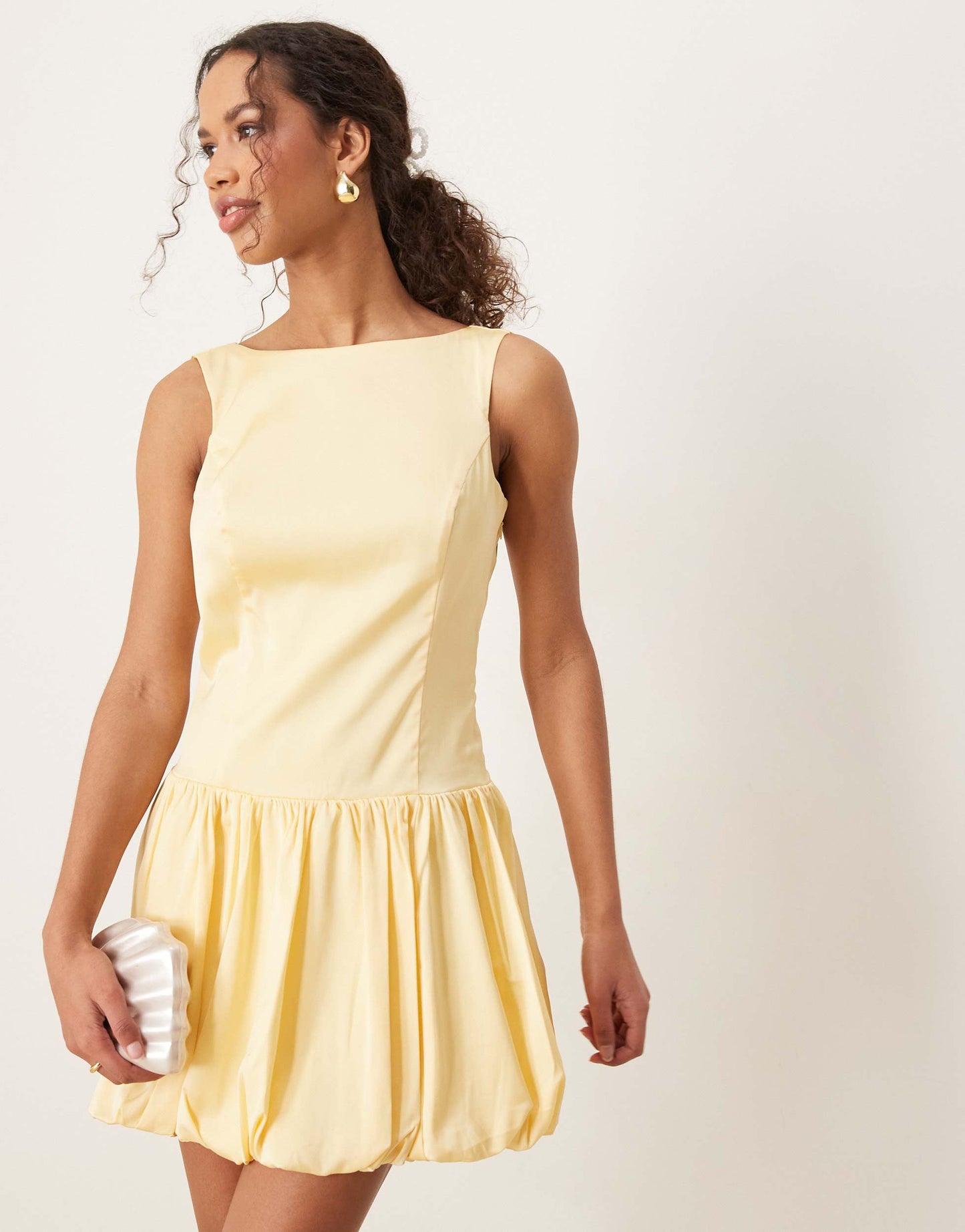 Abercrombie & Fitch high neck sleeveless bubble skirt open back mini dress in yellow