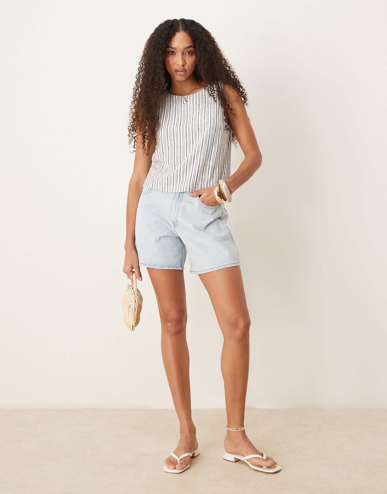 Abercrombie & Fitch classic high rise loose shorts with frayed hem in light wash blue