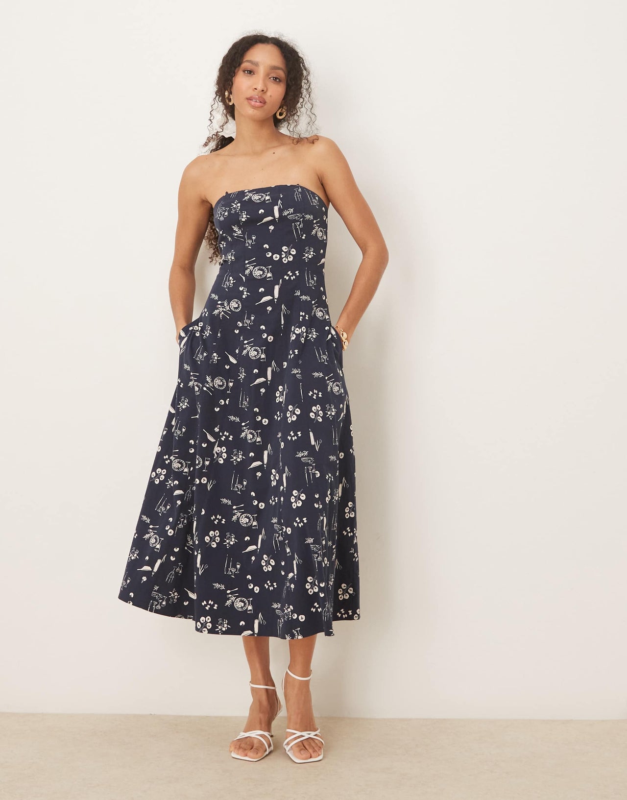 Abercrombie & Fitch strapless flare midi dress in blue floral
