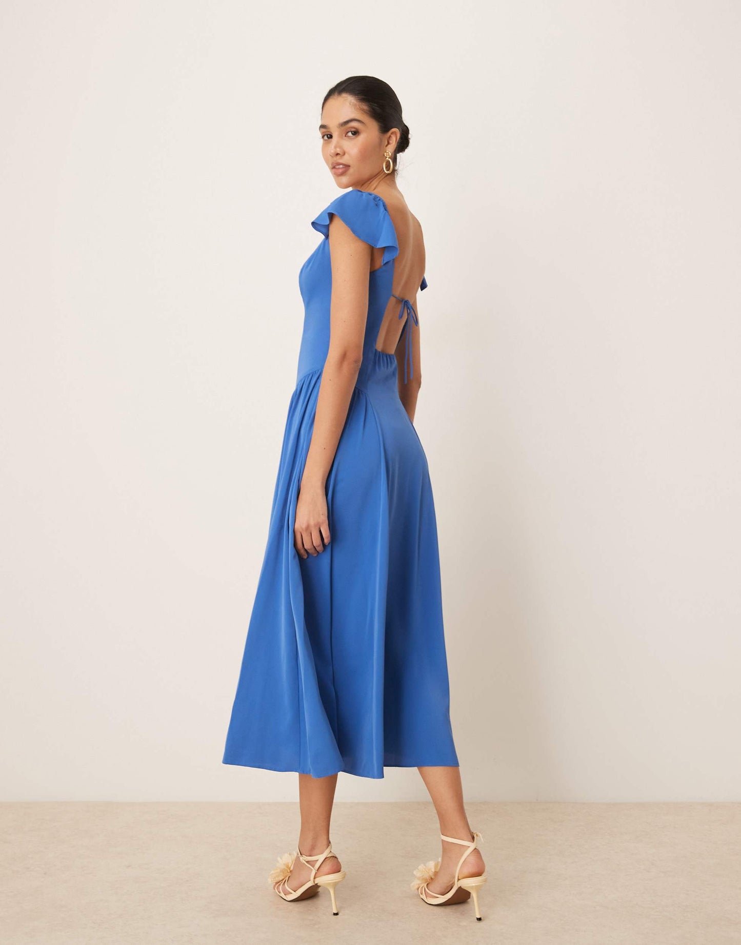 Abercrombie & Fitch flutter sleeve dipped waist maxi dress in blue